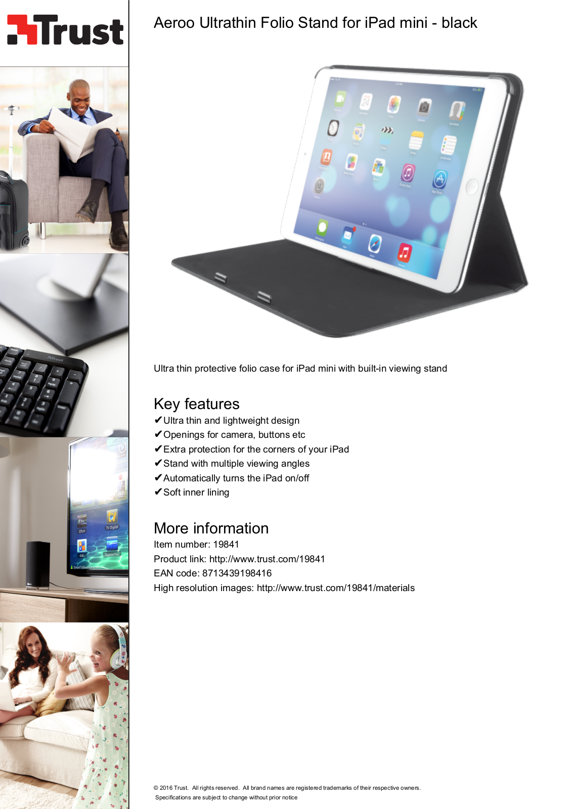 Trust Aeroo Ultrathin Folio Stand for iPad mini User Manual