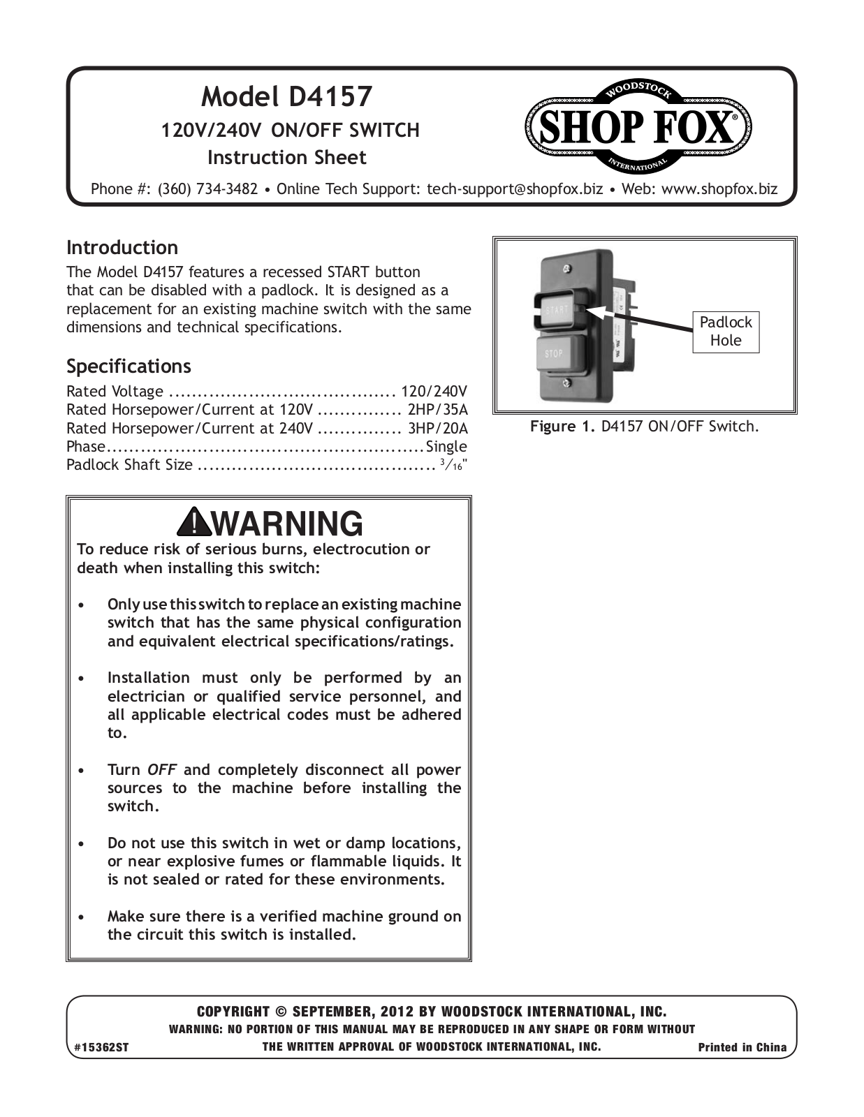 Woodstock D4157 User Manual