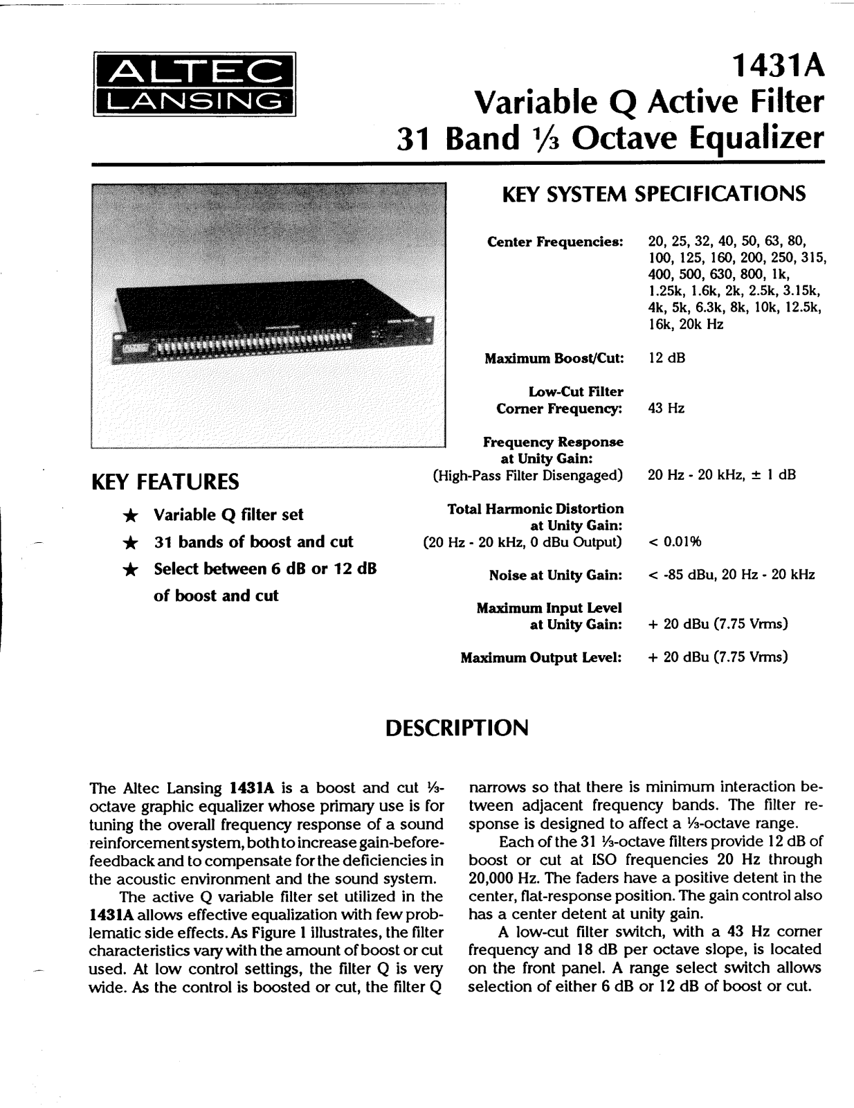 Altec lansing 1431A User Manual