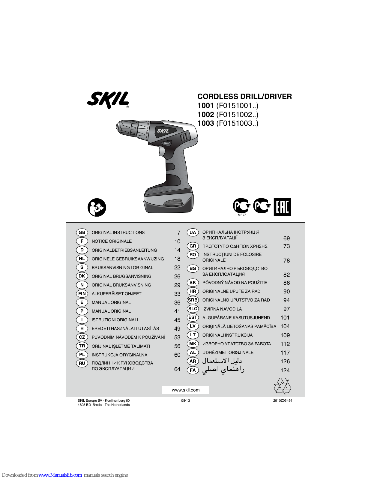 Skil 1001,1002,1003,F0151001 Series1002,F0151002 Series,F0151003 Series Original Instructions Manual