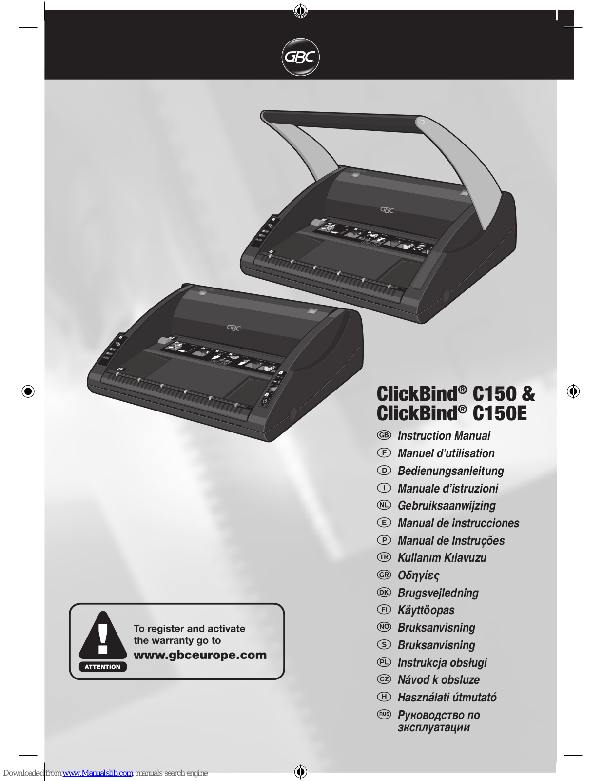 GBC ClickBind C150, ClickBind C150E Instruction Manual