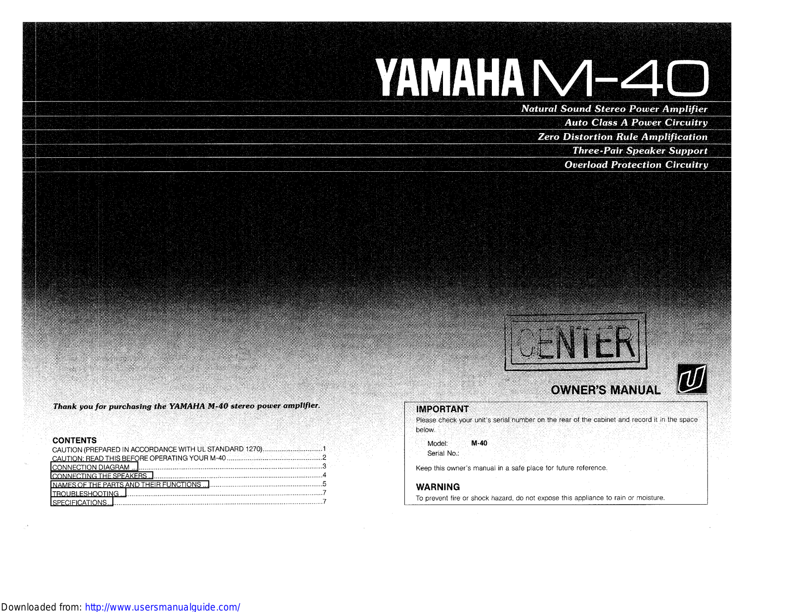 Yamaha Audio M-40 User Manual