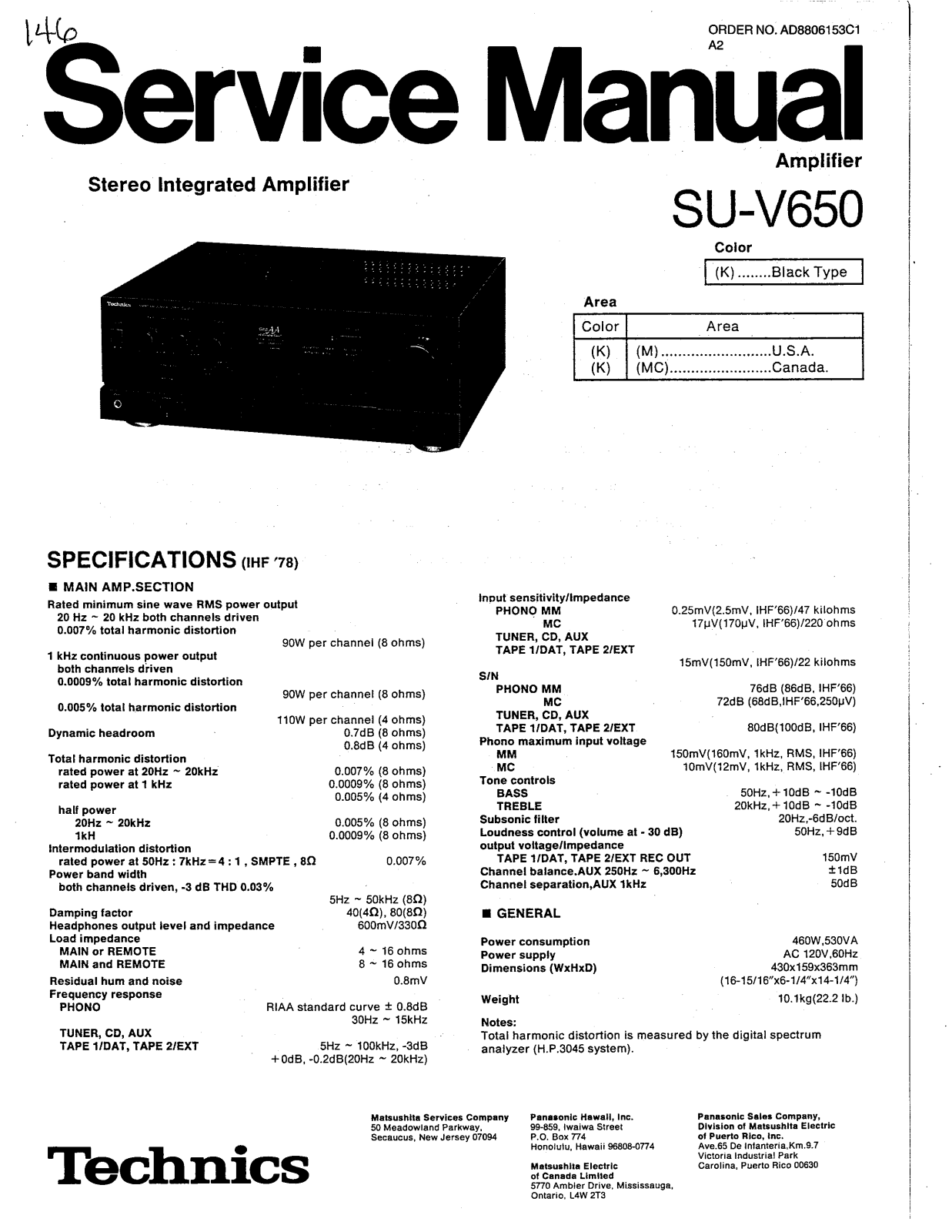 Technics SUV-650 Service manual