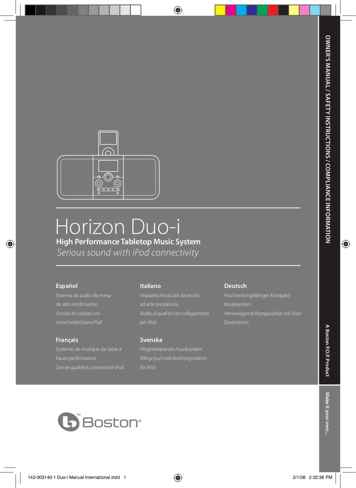 BOSTON ACOUSTICS HORIZON DUO-I User Manual