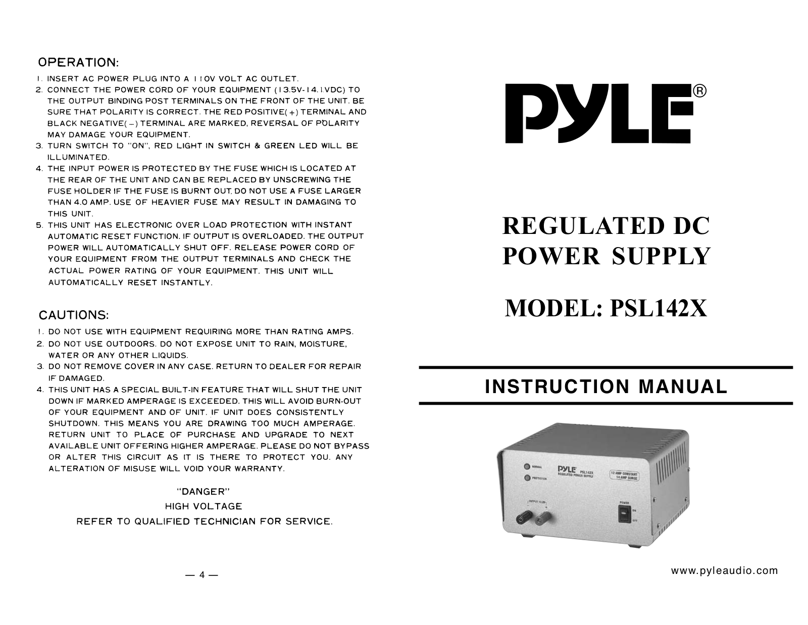 PYLE Audio PSL142X User Manual