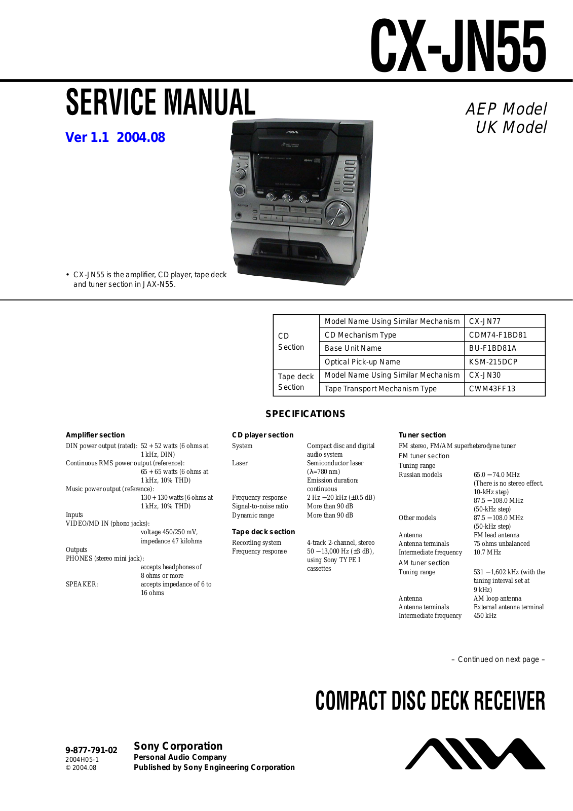 Aiwa CXJN-55 Service manual