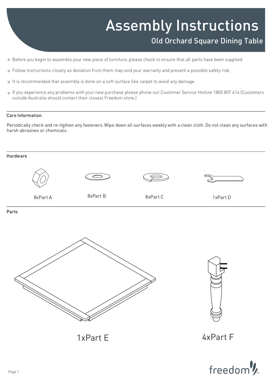 Freedom Old Orchard Dining Table Assembly Instruction