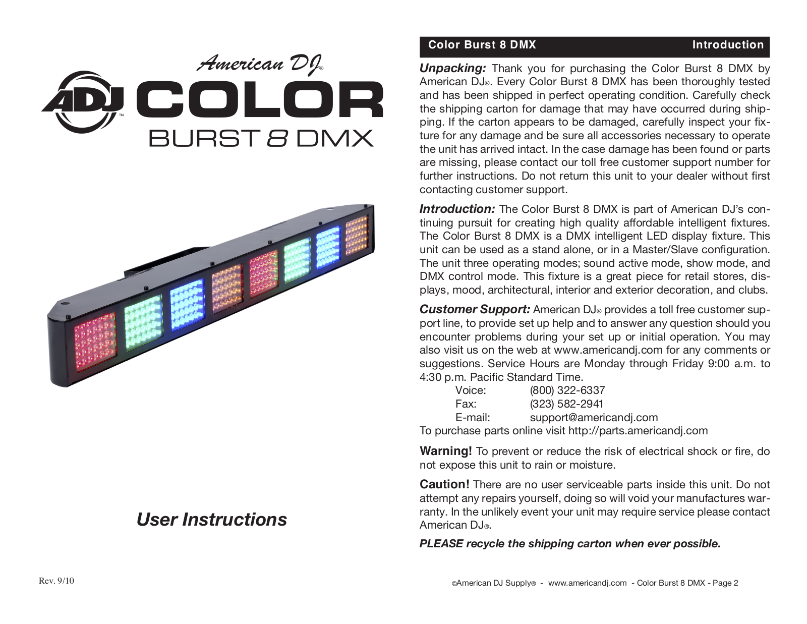 American DJ Color Burst 8 DMX User Manual