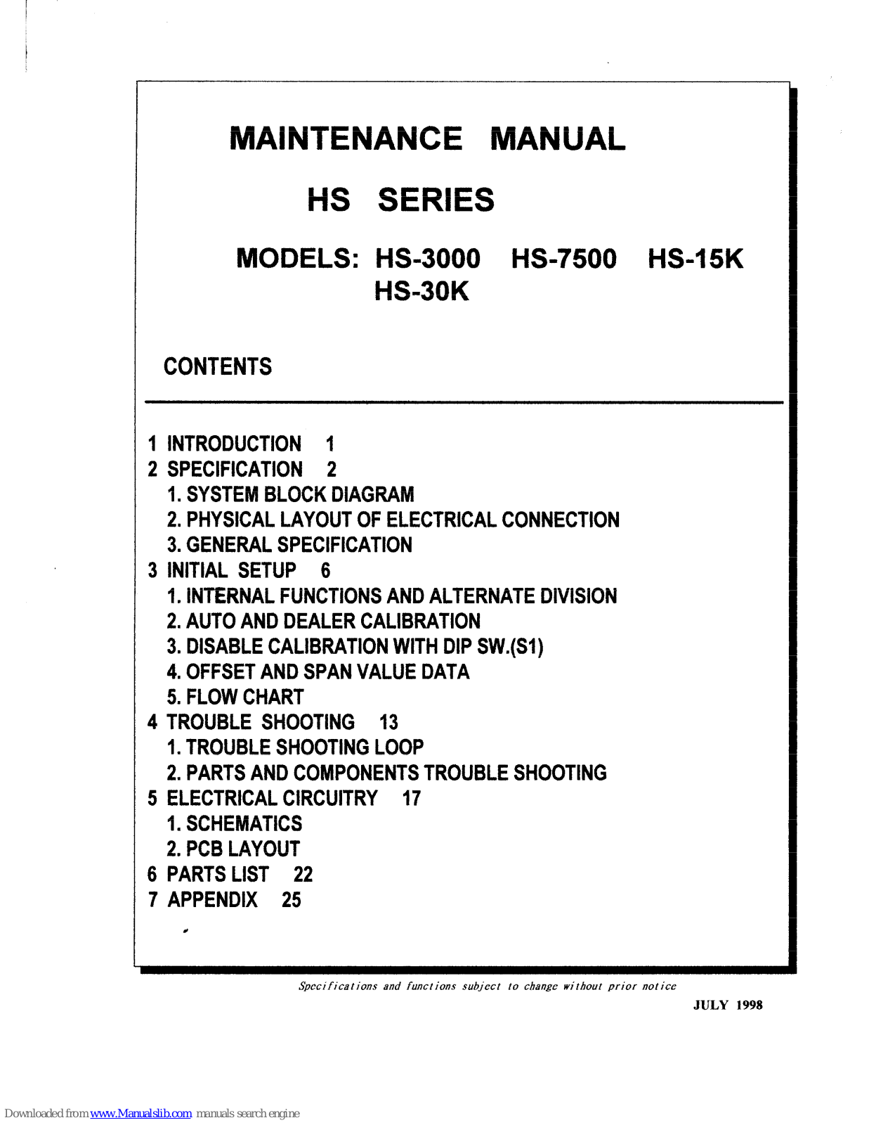 UWE HS-3000, HS-30K, HS-7500, HS-15K Maintenance Manual - ManualMachine.com