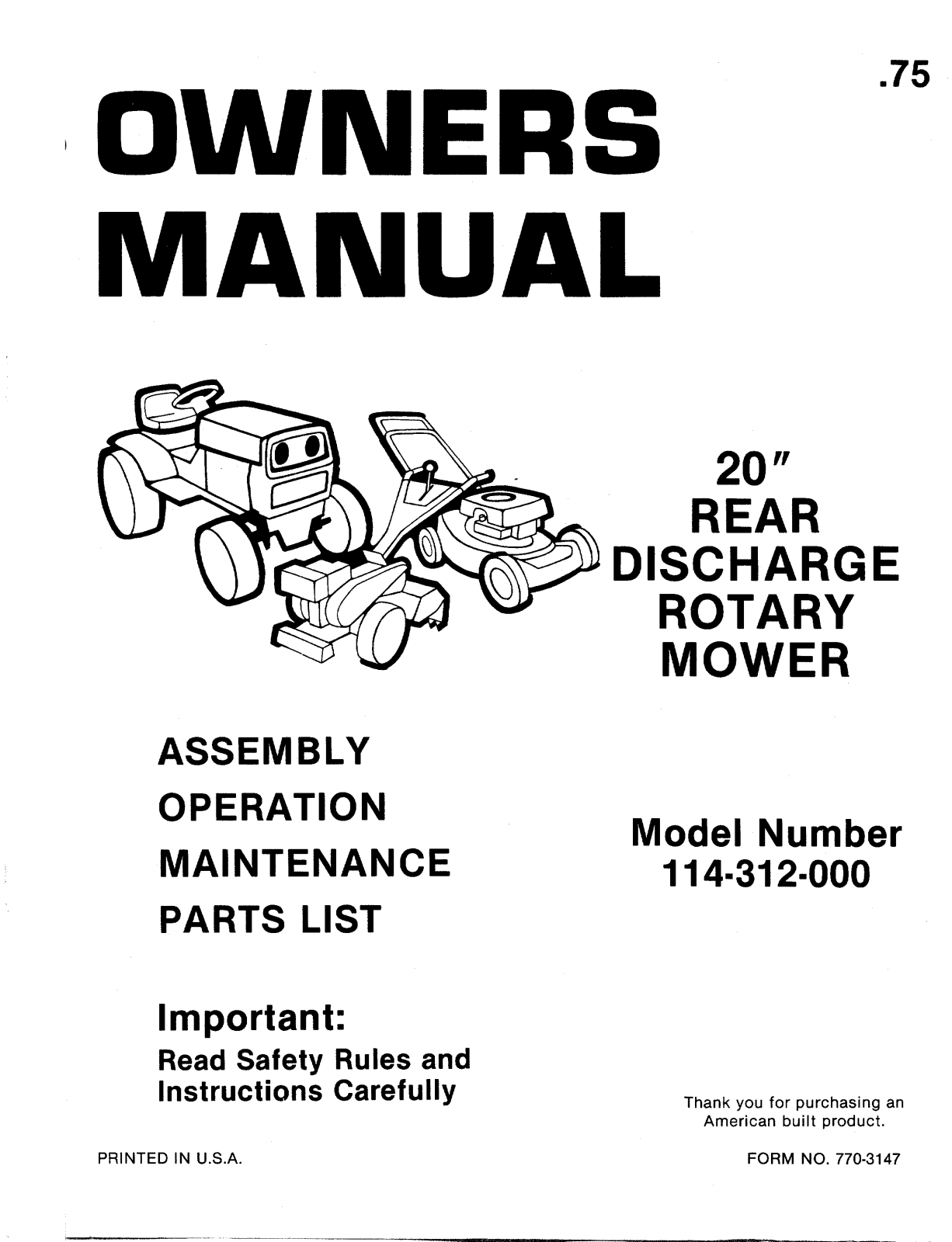 Mtd 114-312-000 owners Manual