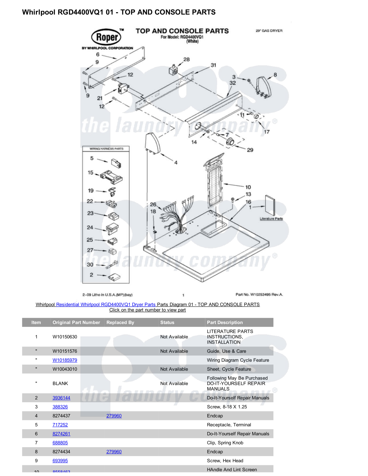 Whirlpool RGD4400VQ1 Parts Diagram