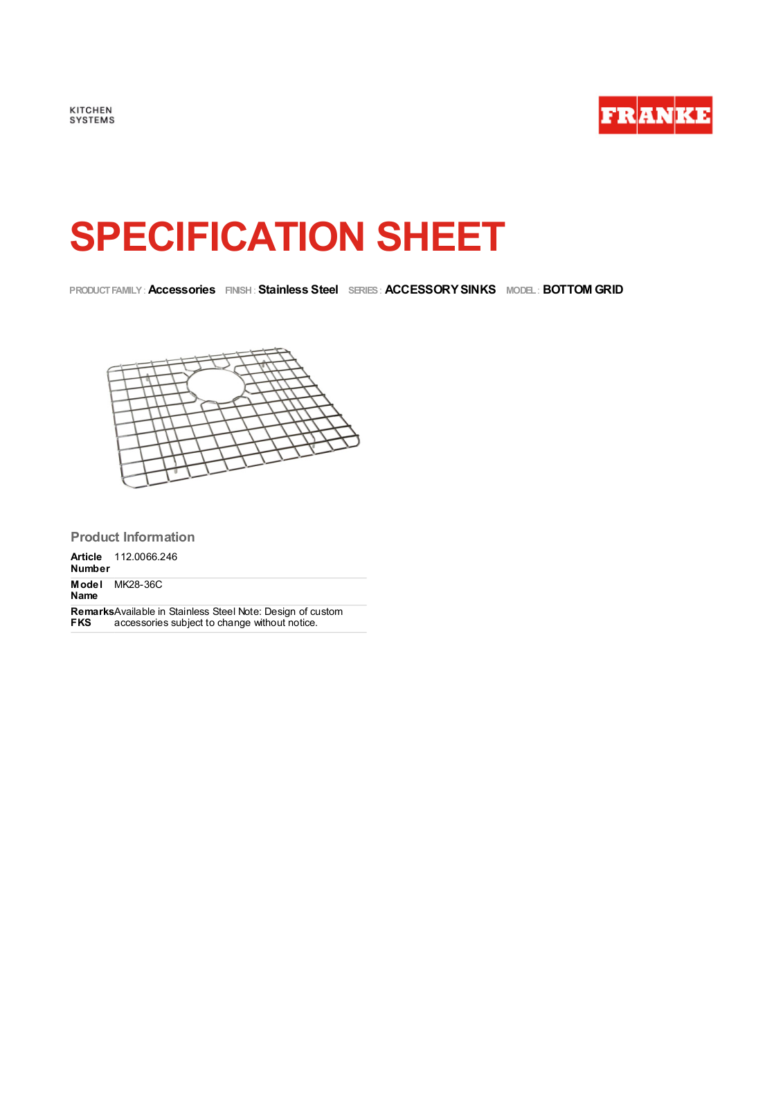 Franke FKX1453 Specifications - ManualMachine.com