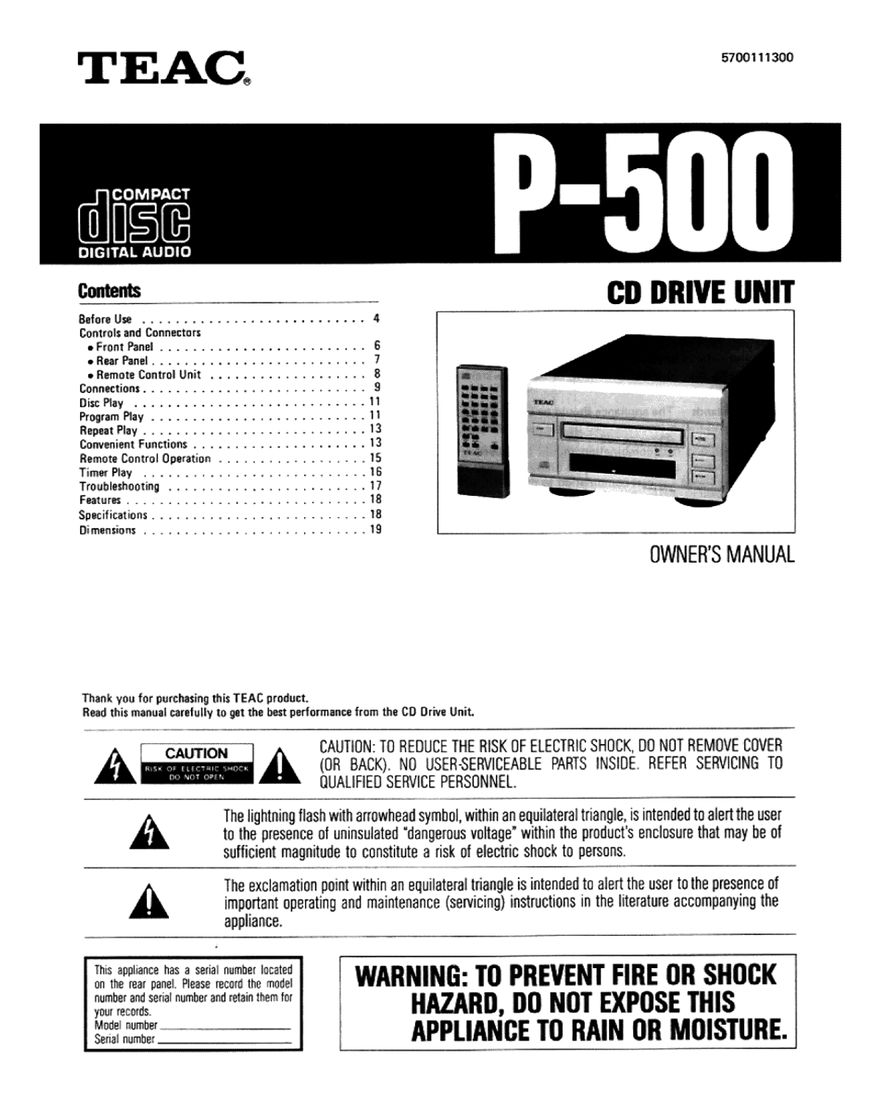 TEAC P-500 Owners manual