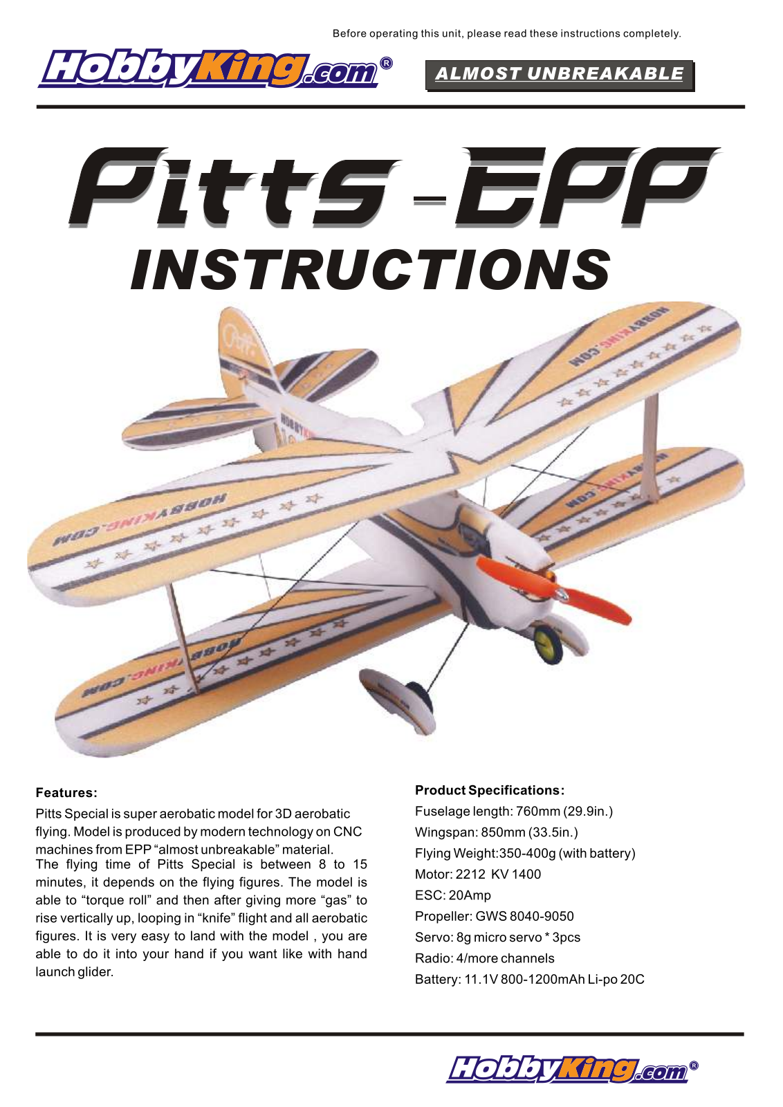 HobbyKing Pitts EPP User guide - ManualMachine.com