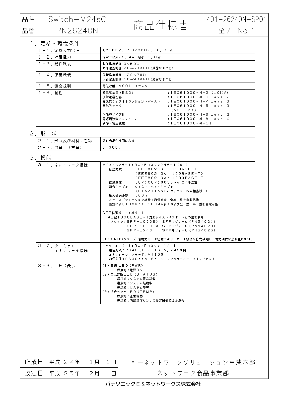 Sony PN26240N, Switch-M24sG User guide