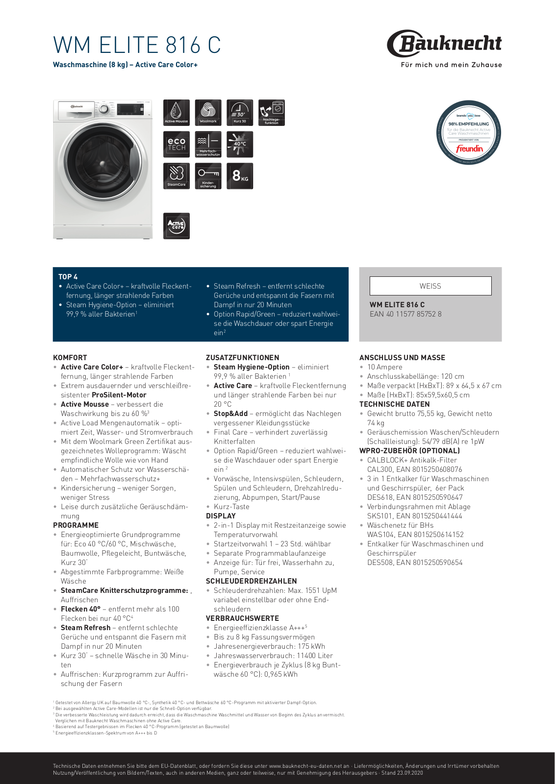 Bauknecht WM Elite 816 C User Manual