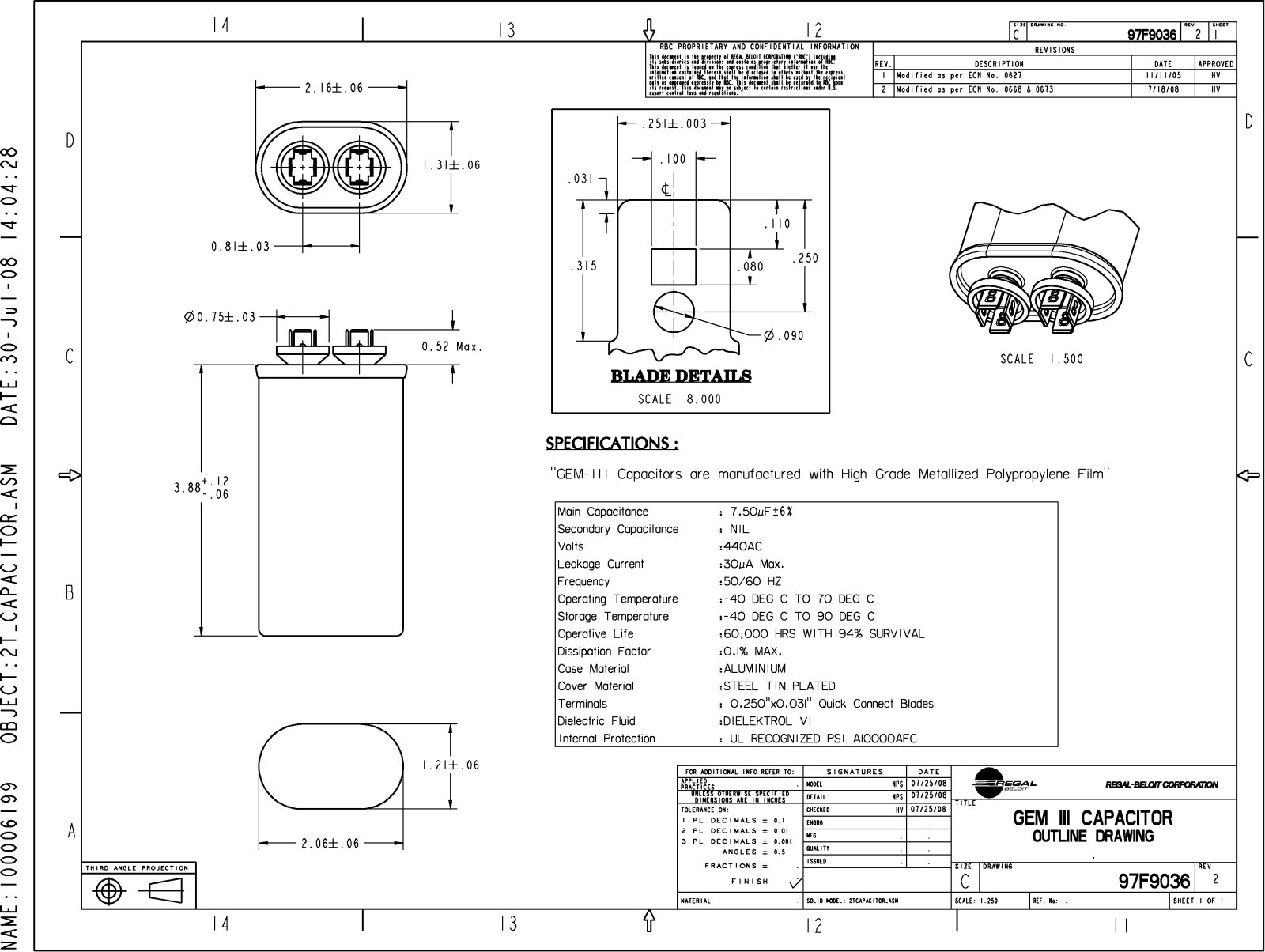 GE Capacitor 97F9036 Dimensional Sheet