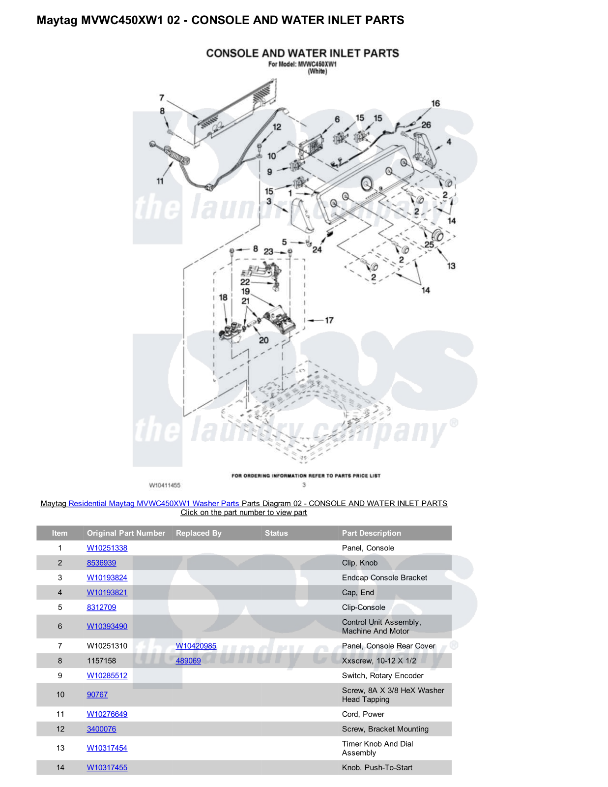 Maytag MVWC450XW1 Parts Diagram