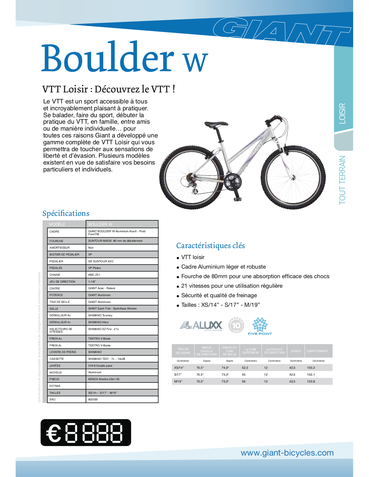 GIANT BOULDER W User Manual