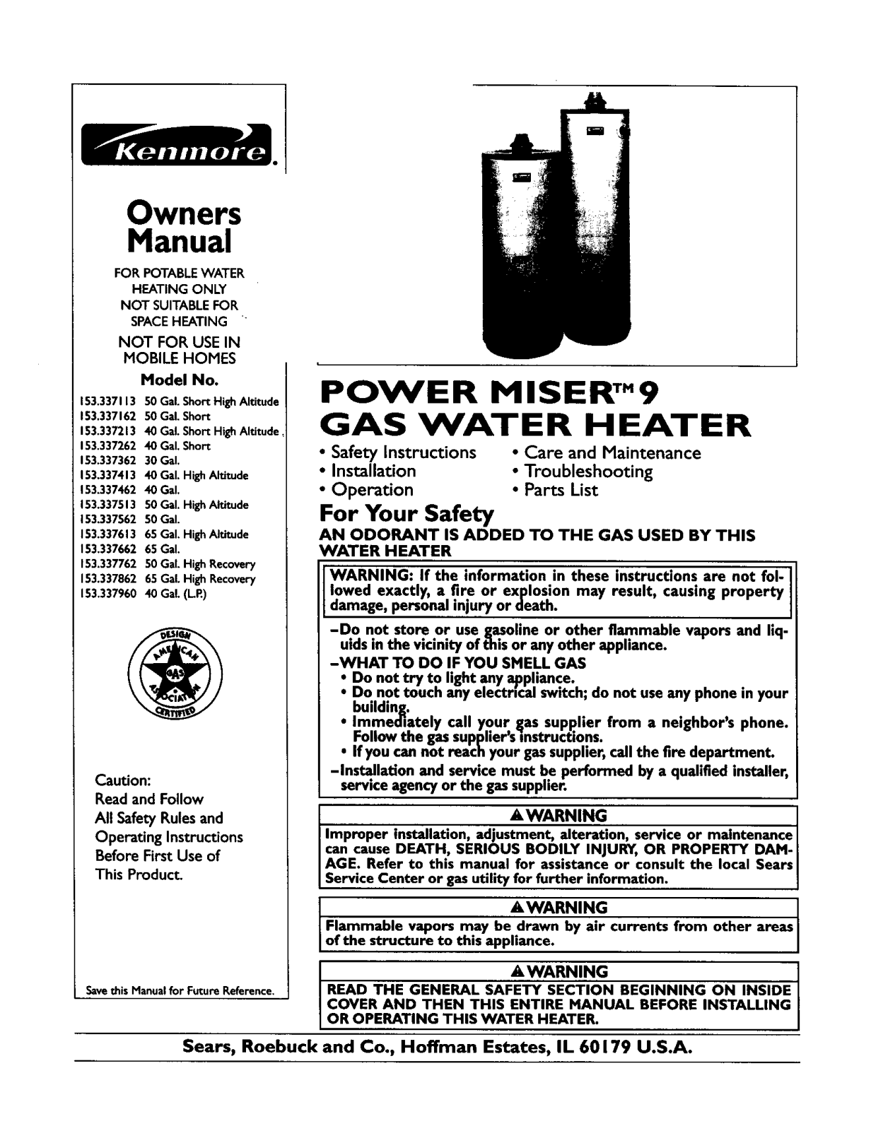 Kenmore 153.337762, 153.337413, 153.337862, 153.337362, 153.337513 User Manual - ManualMachine.com