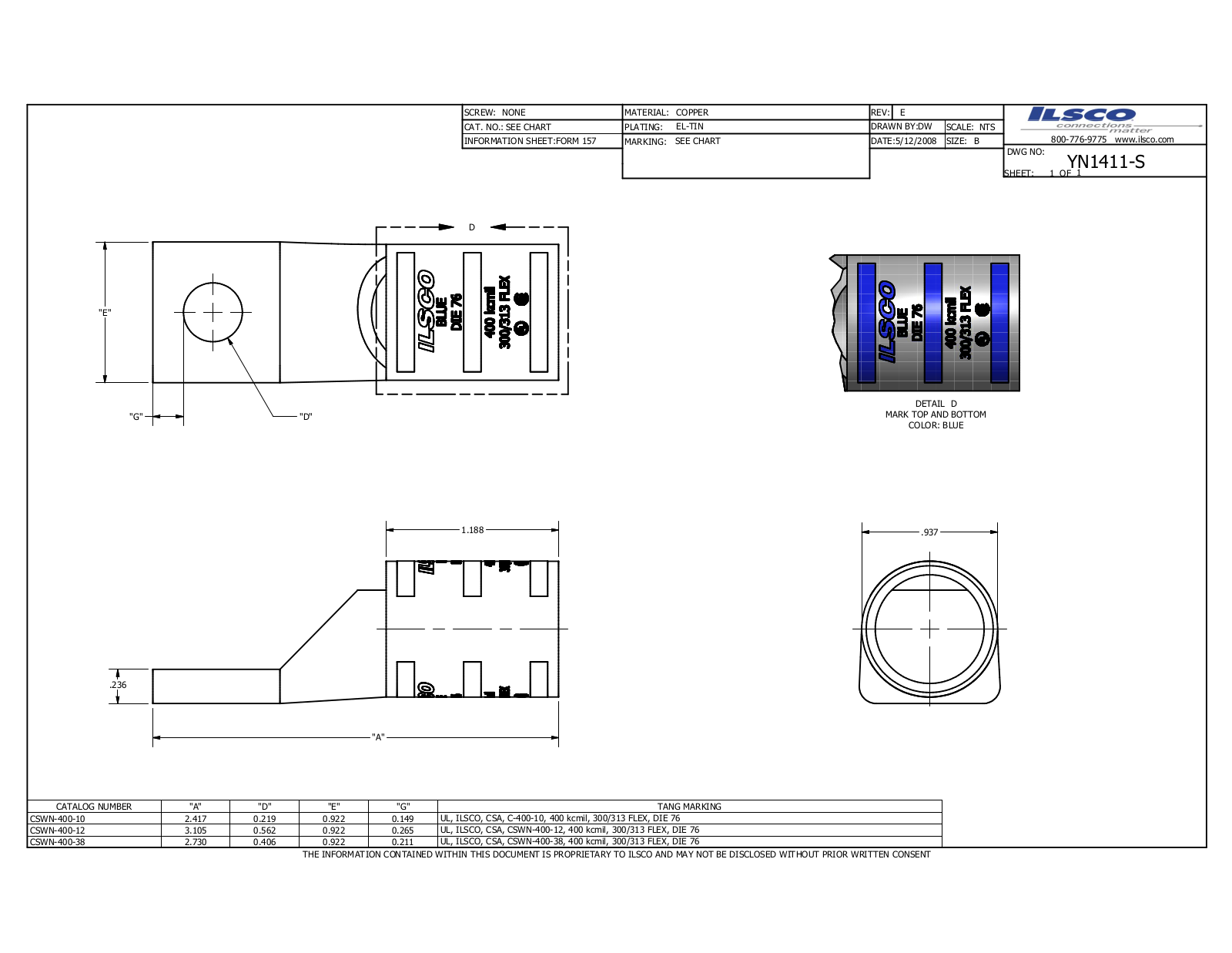 Ilsco CSWN-400-10 Data sheet