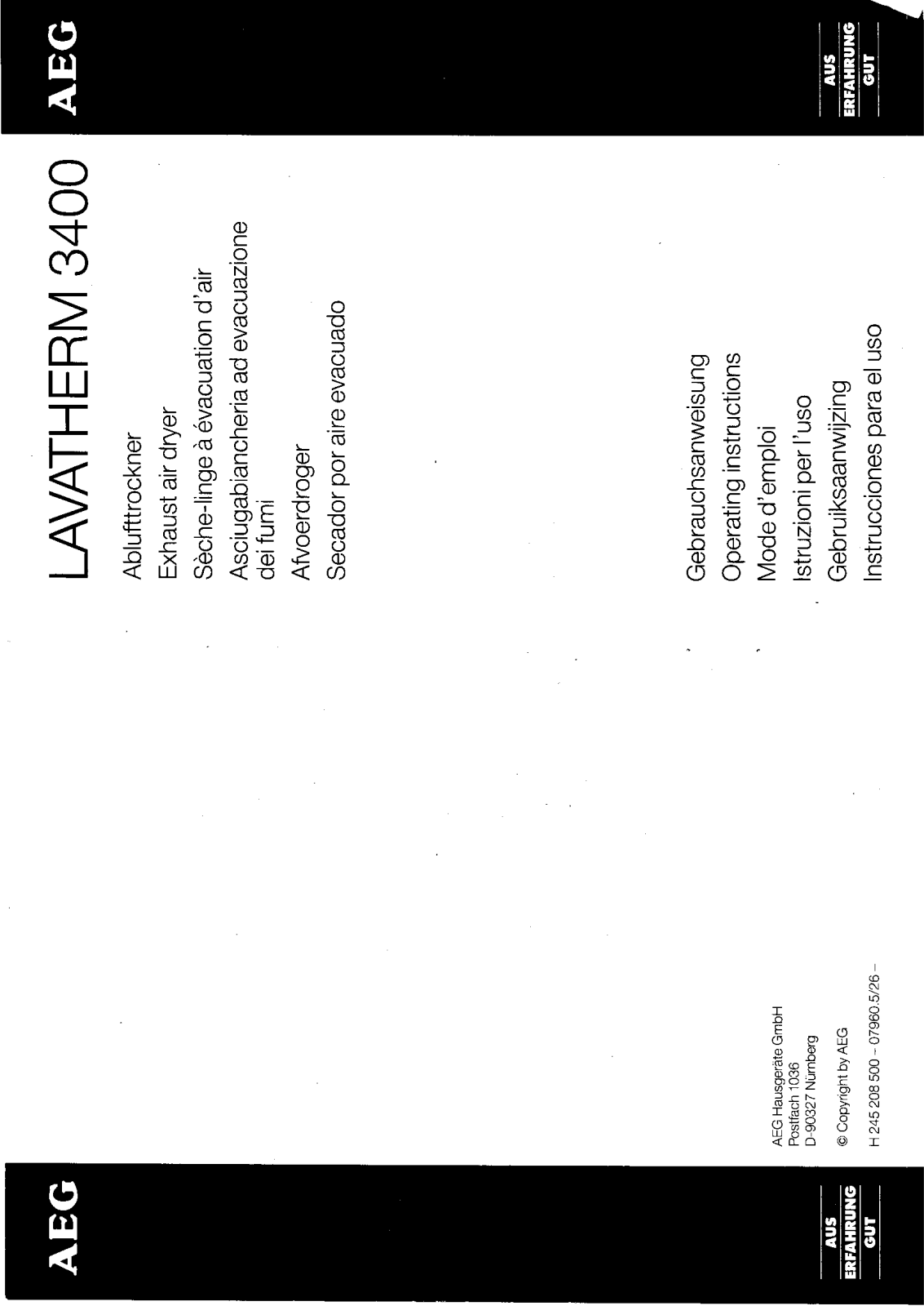 Aeg LAVATHERM     3400 User Manual