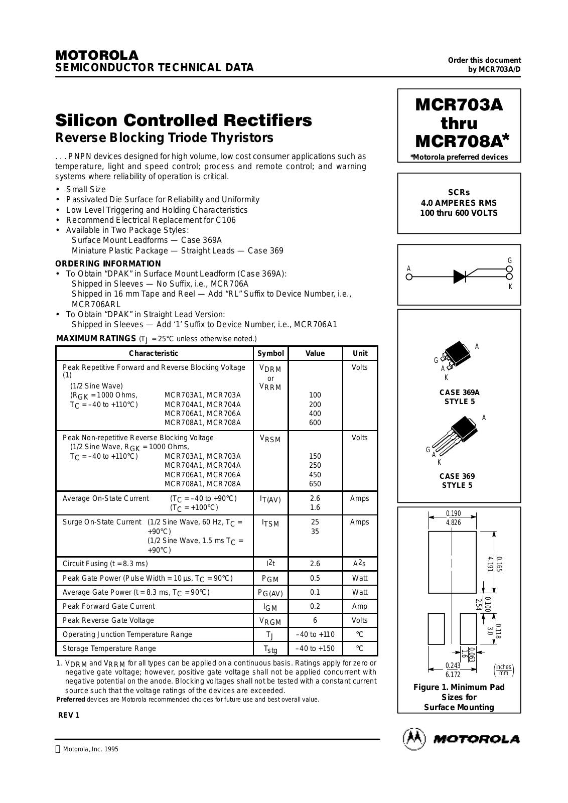 Motorola MCR708A1, MCR703A1, MCR704A1, MCR706A1 Datasheet