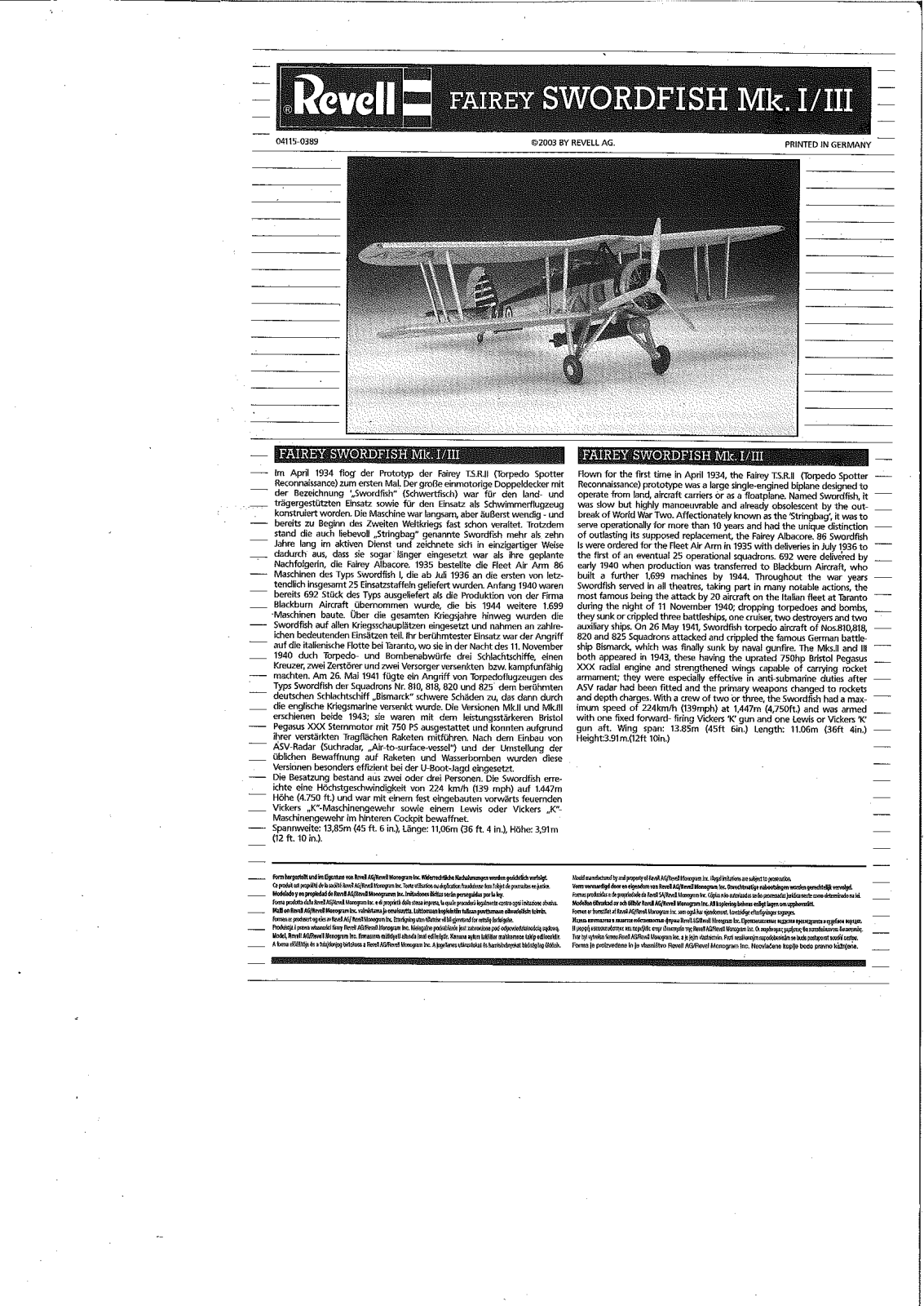 REVELL Fairey Swordfish Mk.I-III User Manual