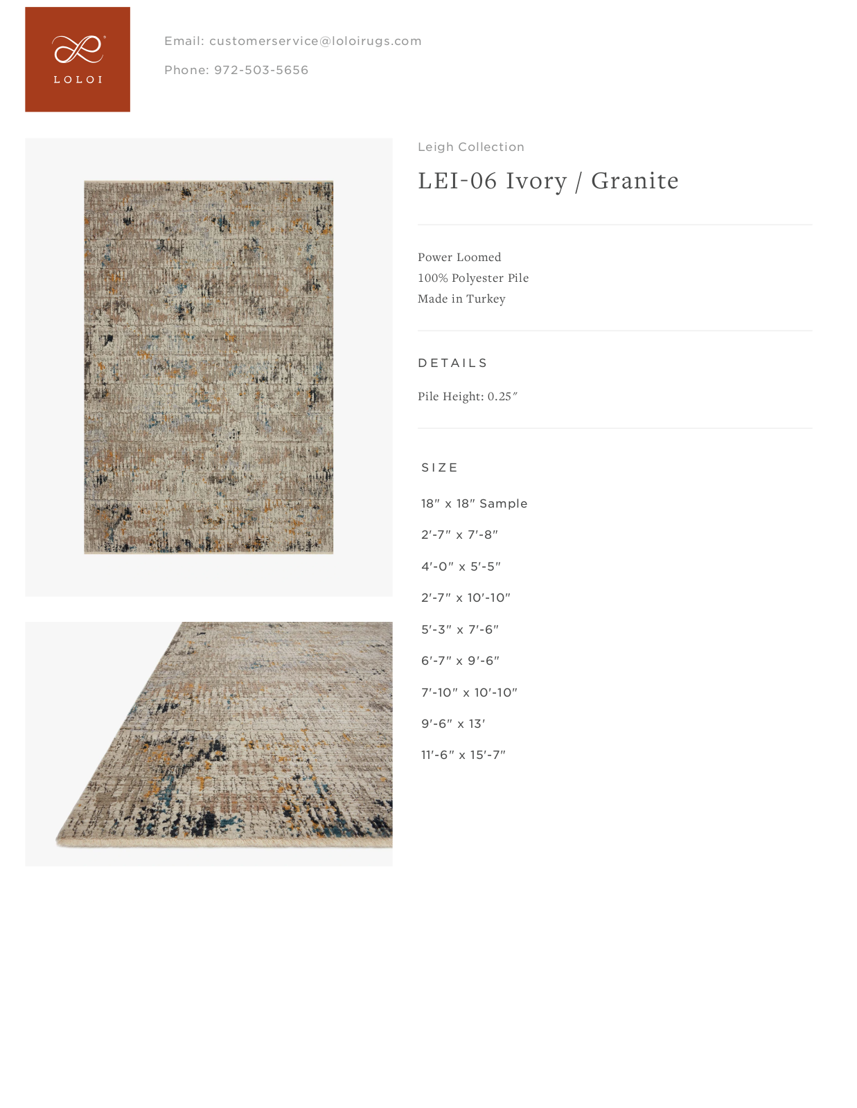 Loloi Rugs LEI-06 Ivory / Granite Tearsheet