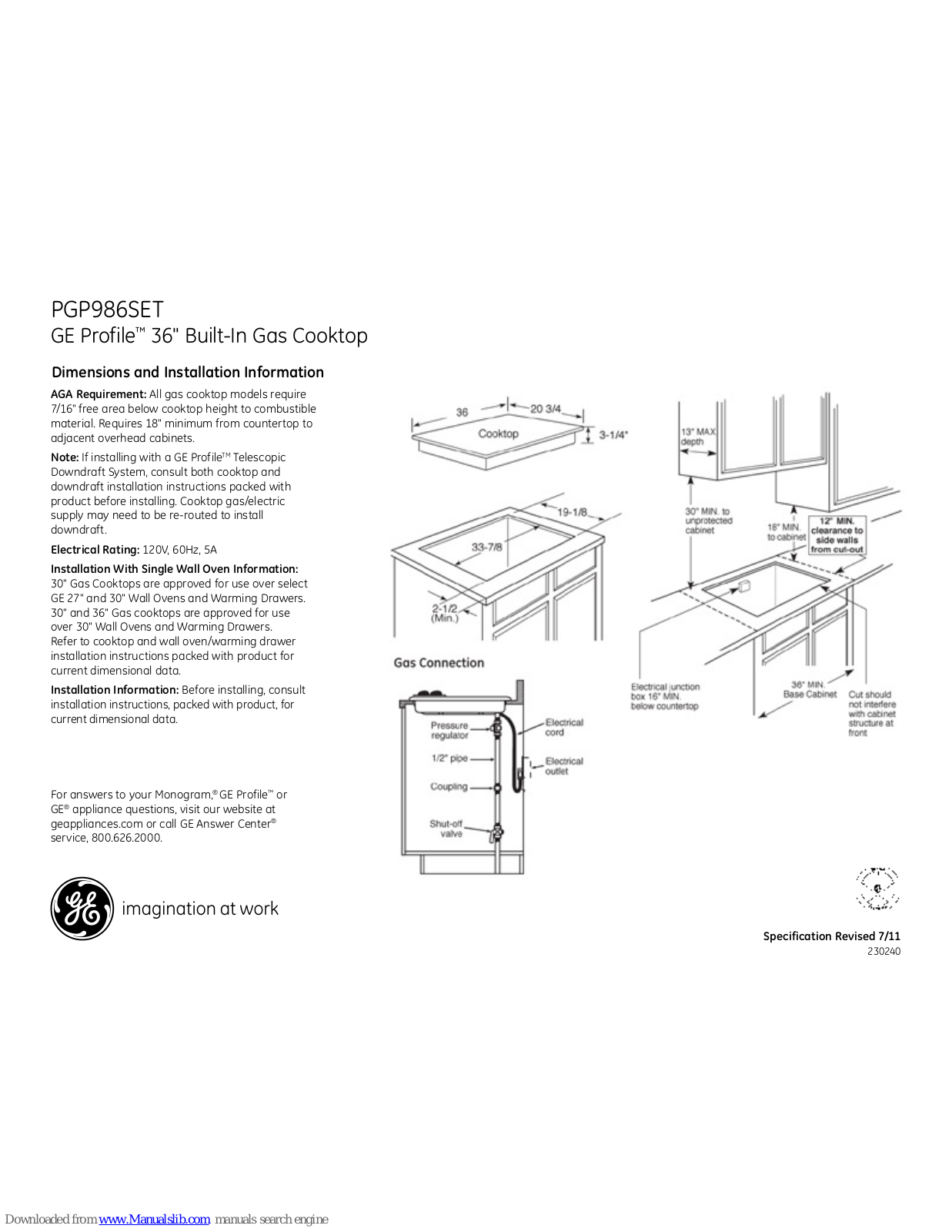 GE Profile PGP986SET Dimensions And Installation Information