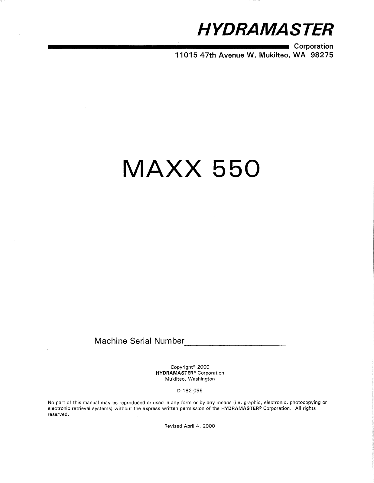 HYDRAMASTER MAXX 550 User Manual