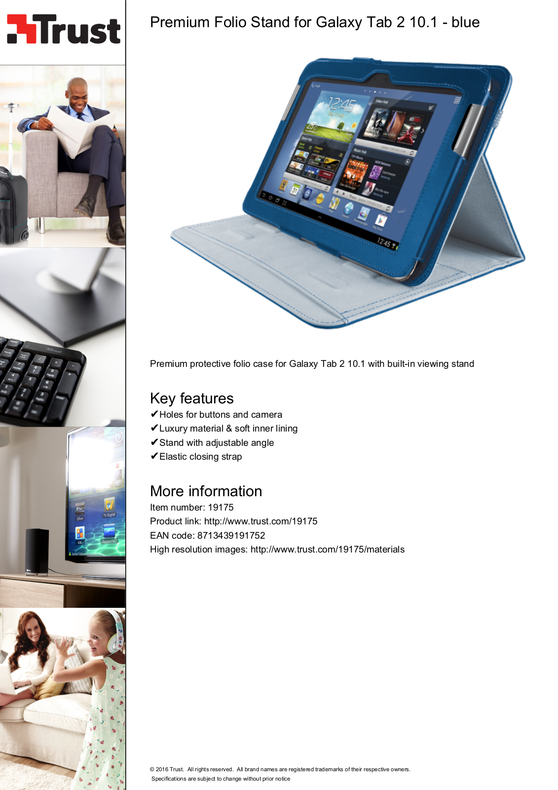 Trust Premium Folio Stand for Galaxy Tab 2 10.1 User Manual