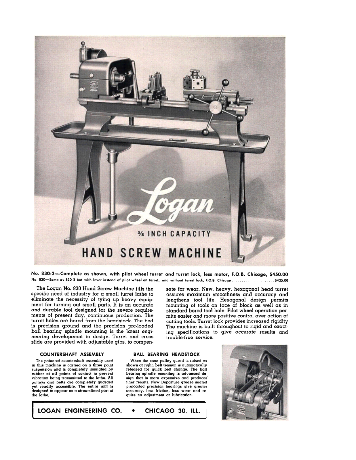 Logan Engineering Model 830 5/8 Inch Hand Screw Machine Lathes - ManualMachine.com