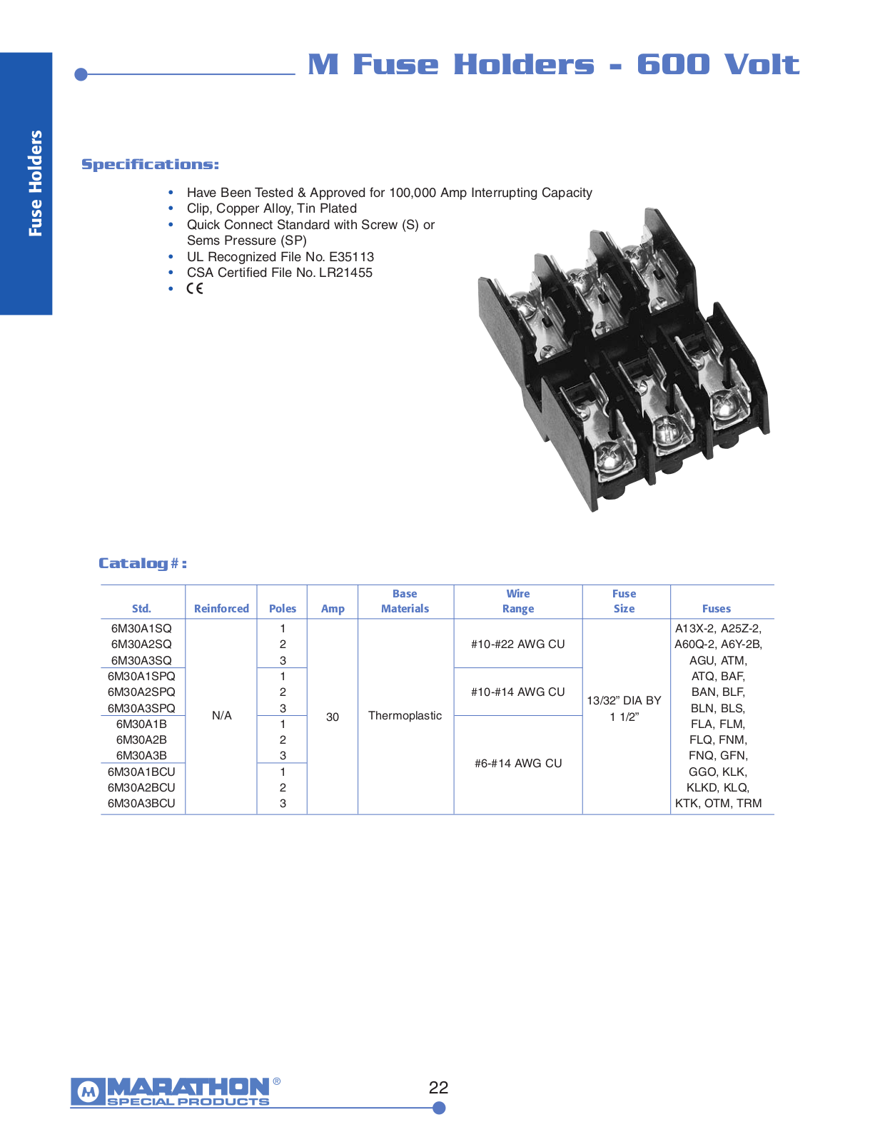 Marathon Special Products M Fuse Holders Catalog Page