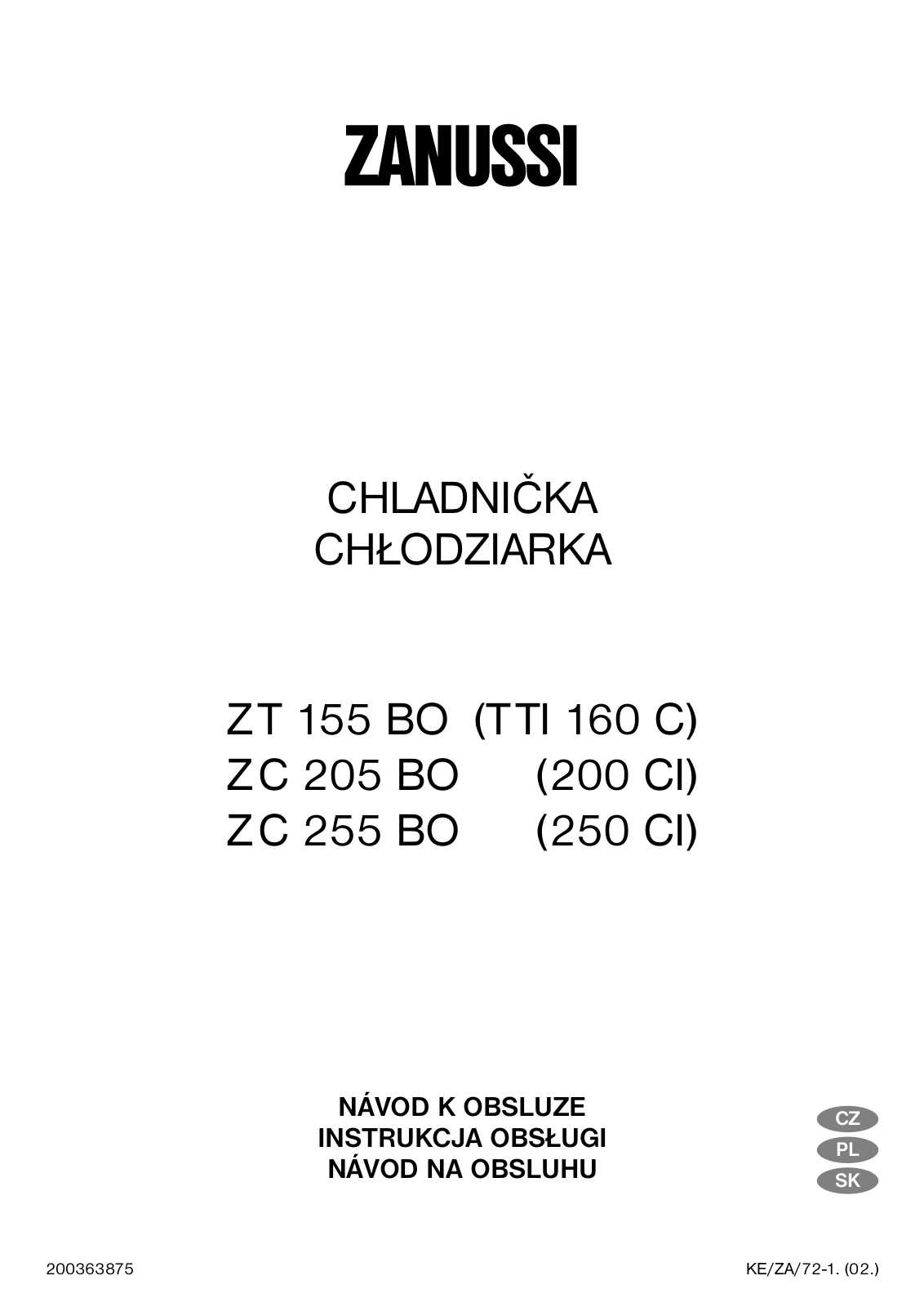 Zanussi ZC 205 BO, ZC255BO User Manual