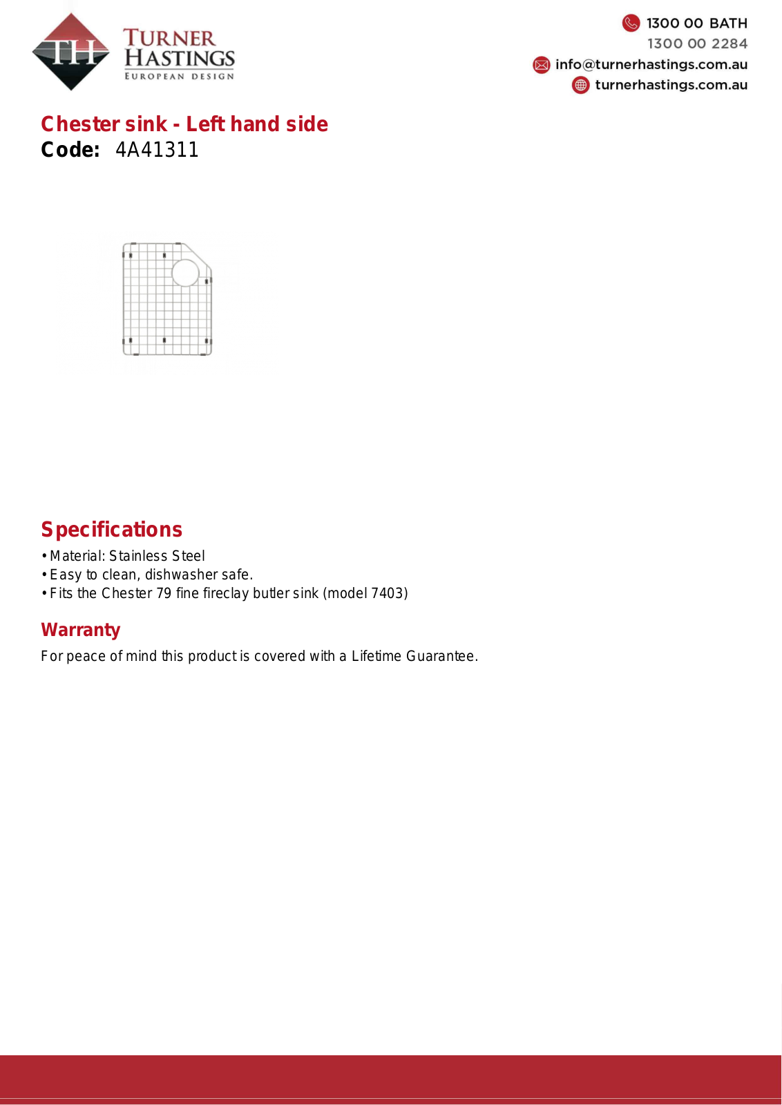 Turner Hastings 4A41311 Specifications Sheet