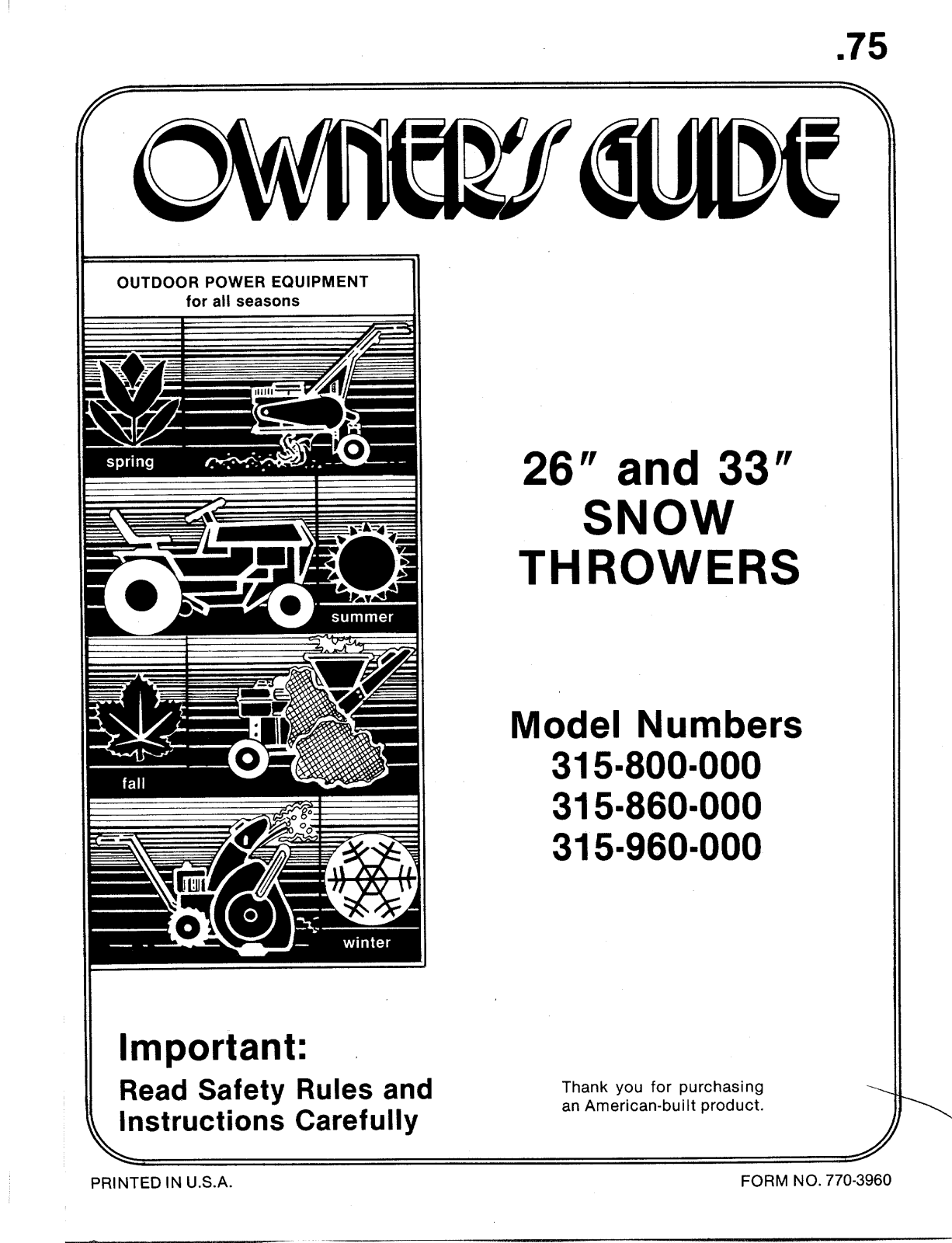 MTD 315-960-000, 315-800-000 User Manual