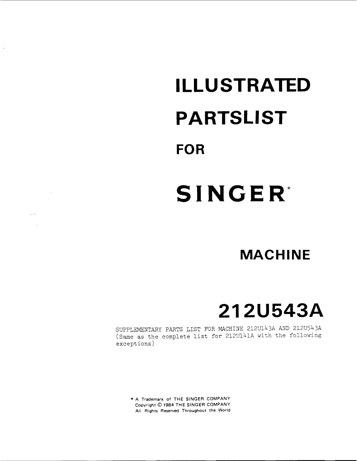 Singer 212U543A User Manual