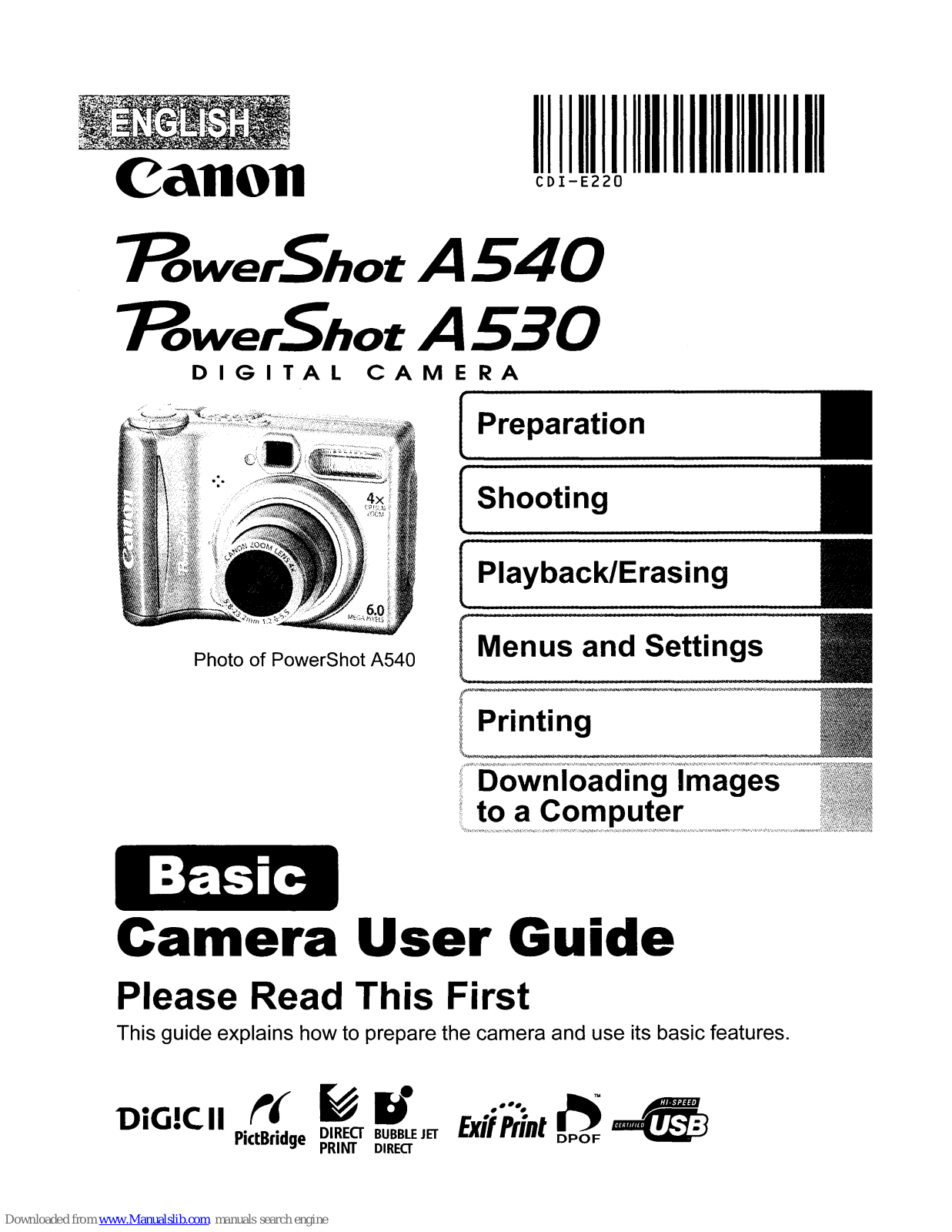 Canon PowerShot A540, PoweShot A530 User Manual