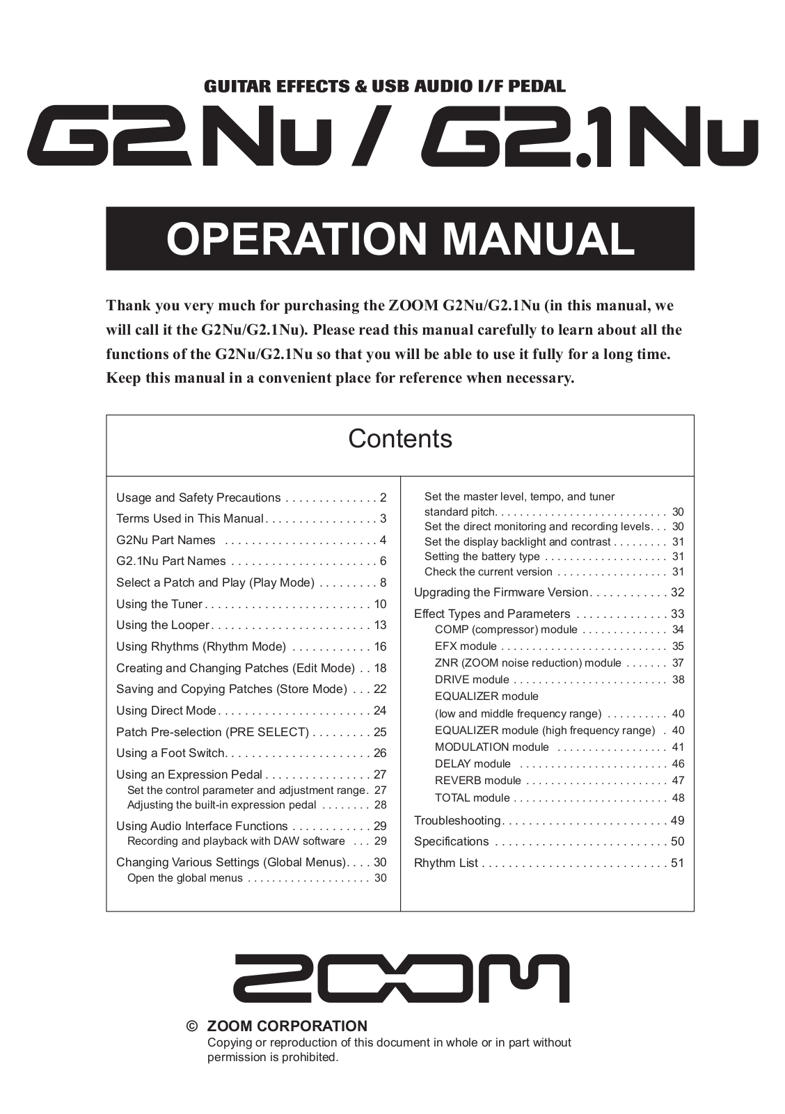 Zoom G2.1NU User Manual