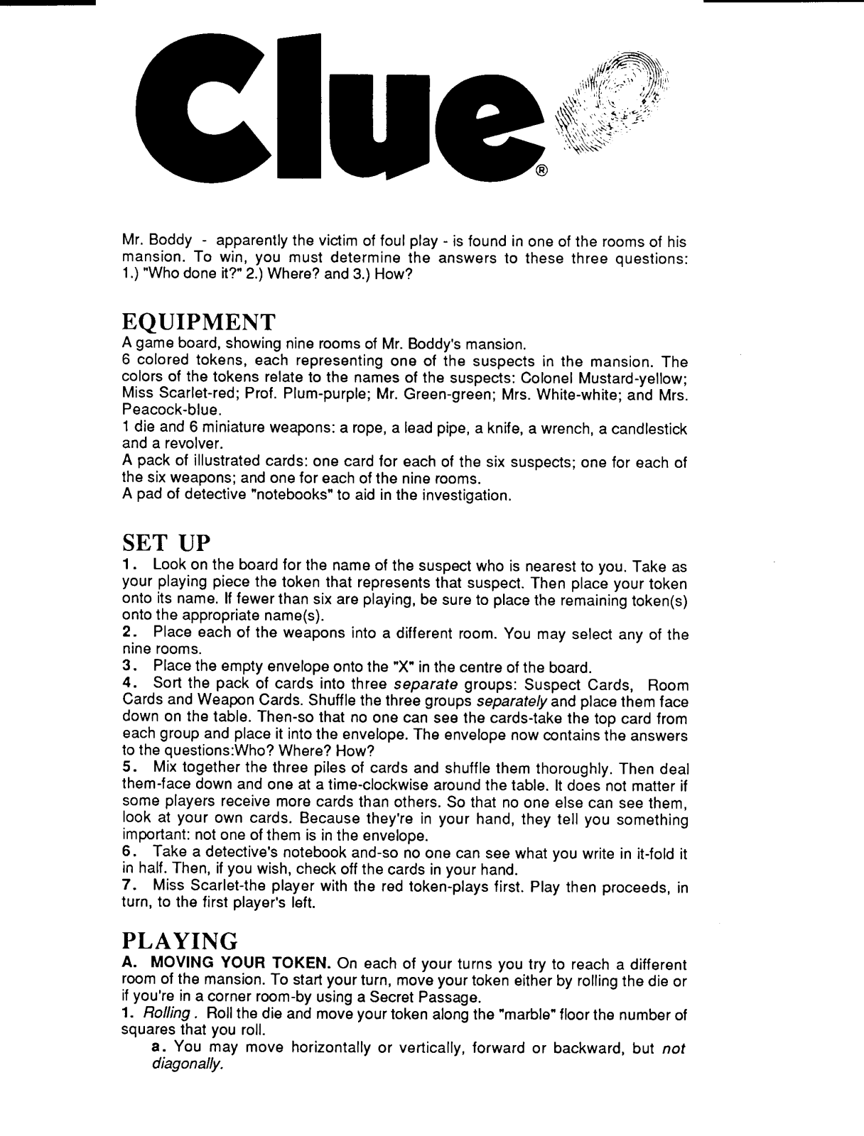 Hasbro CLUE1986 User Manual