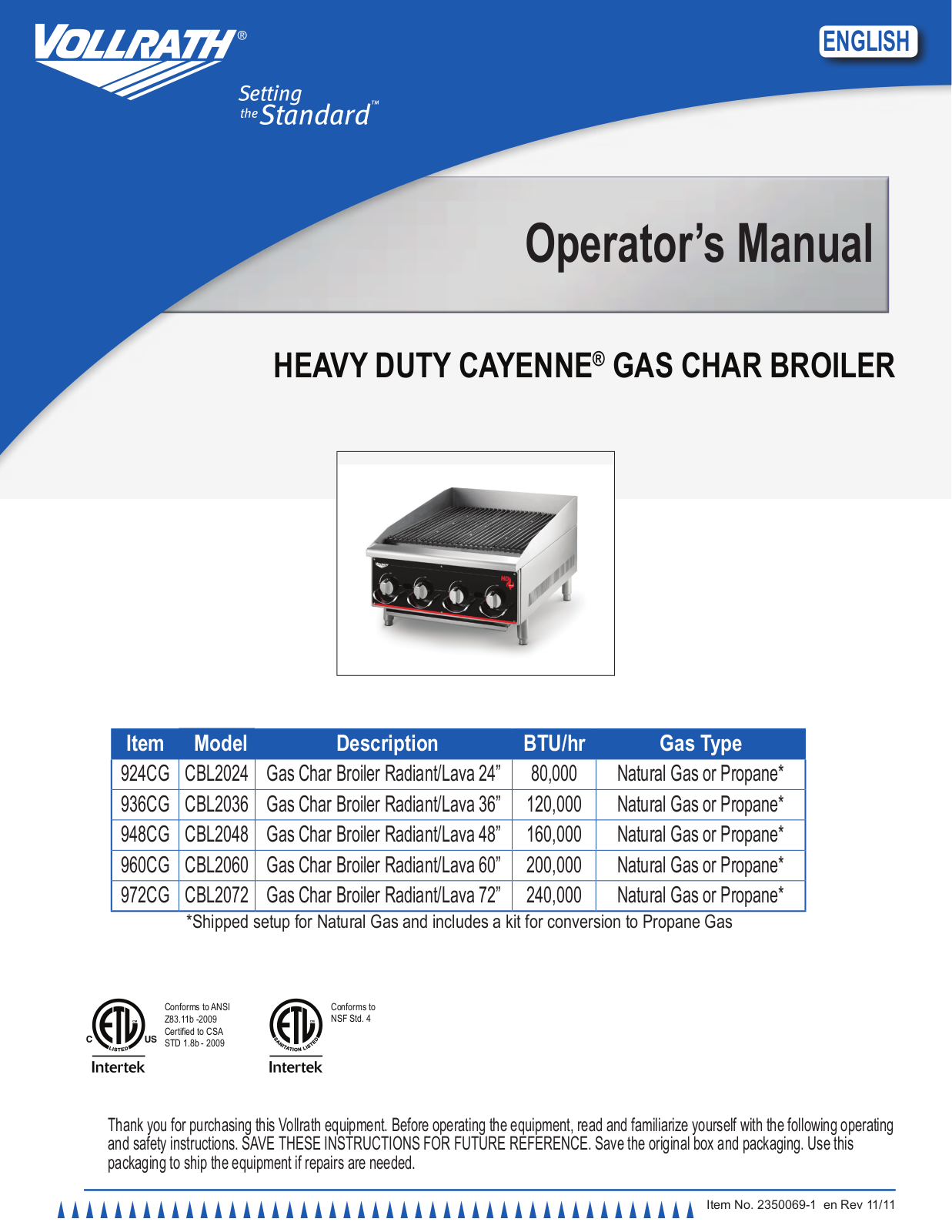 Vollrath CBL2024 Installation  Manual