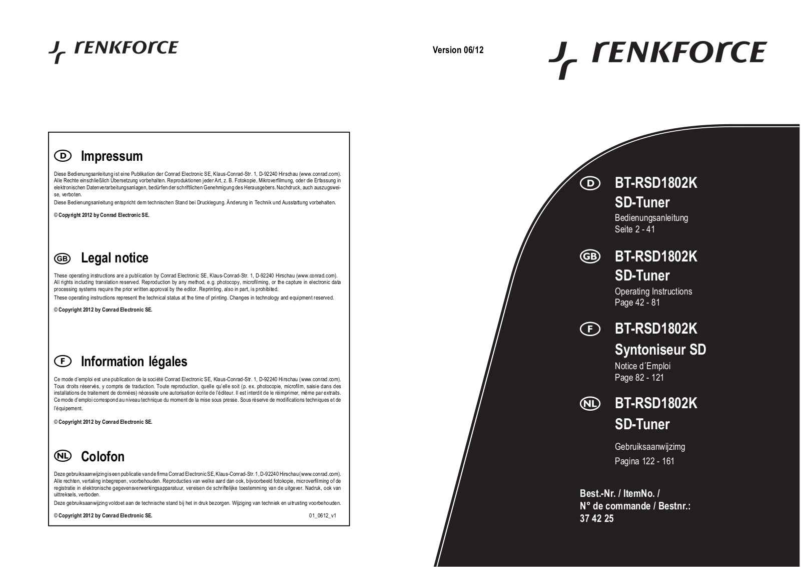 Renkforce BT-RSD1802K User Manual