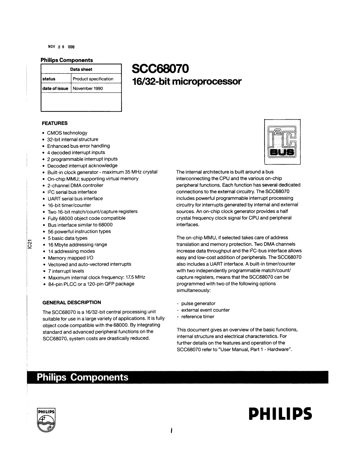 Philips SCC68070ABA84, SCC68070ABB, SCC68070ACA84, SCC68070ACB, SCC68070ADA84 Datasheet