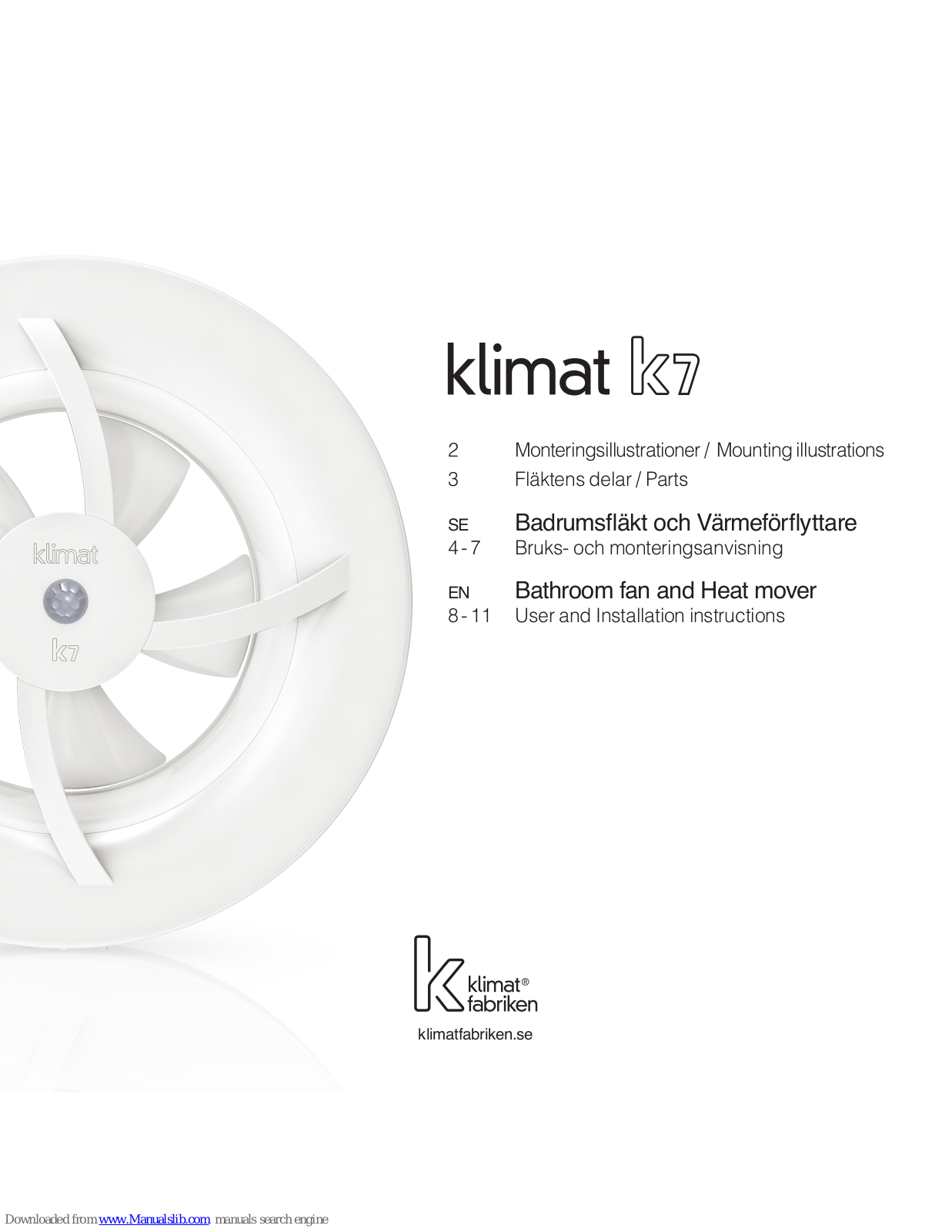 Klimat K7 User And Installation Instructions Manual