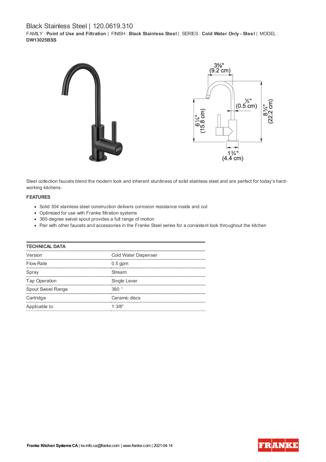 Franke DW13025BSS Specification Sheet - ManualMachine.com