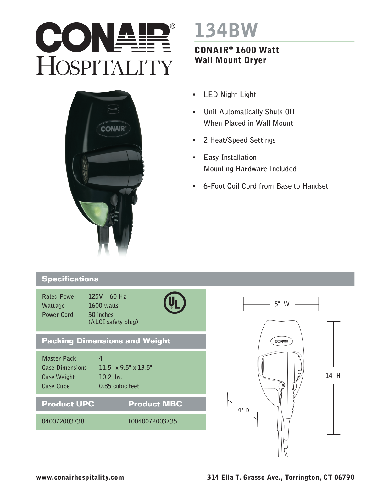 Waring 134BW User Manual