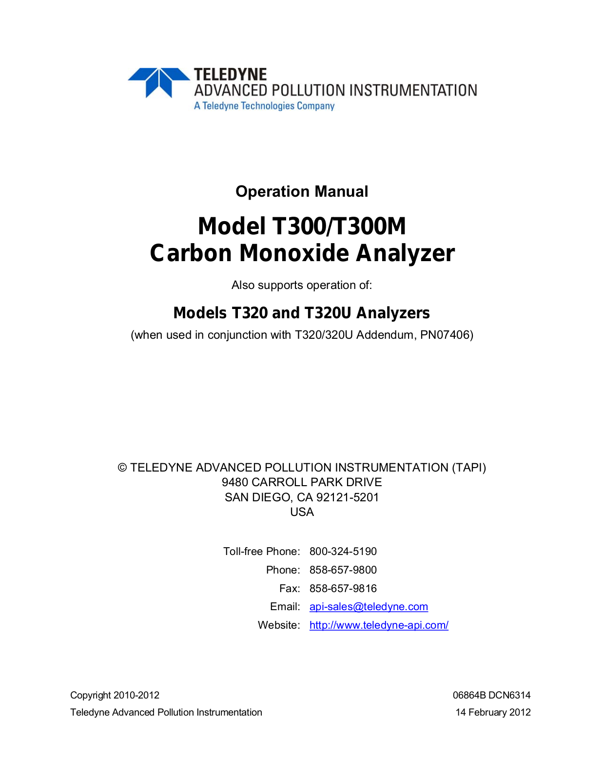 Teledyne t320u, t320 User Manual