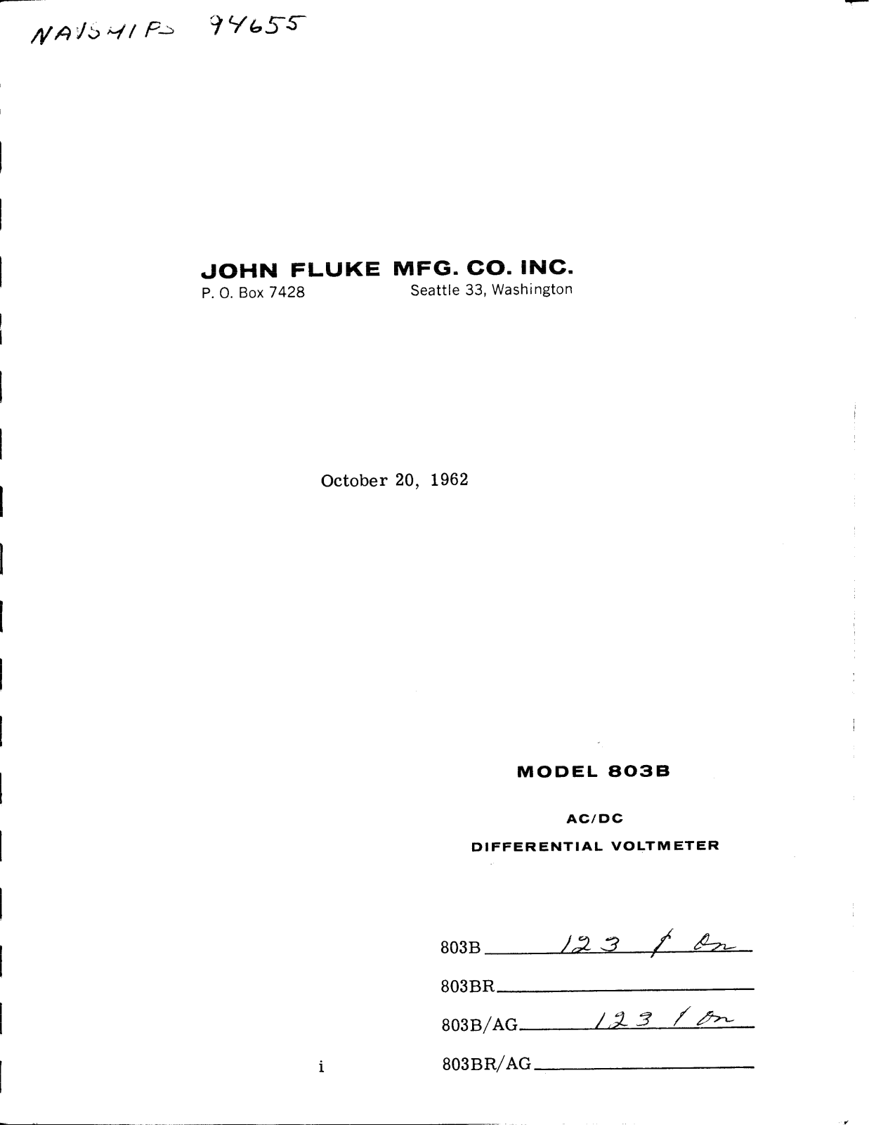 Fluke 803b Service manual