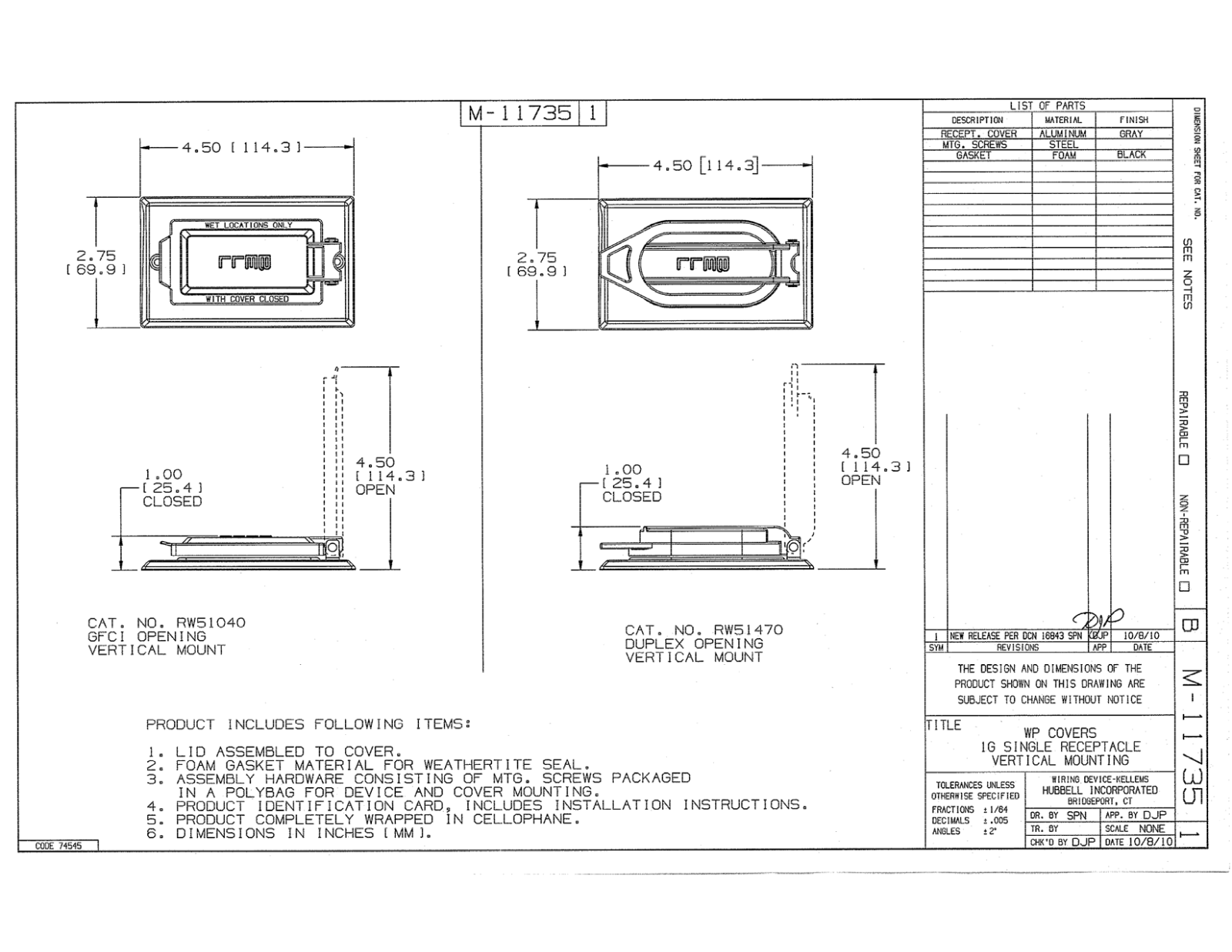 Hubbell RW51040 Reference Drawing